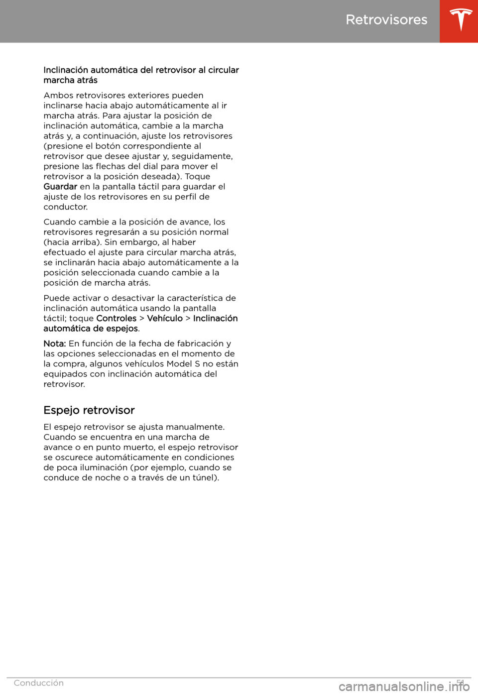 TESLA MODEL S 2020  Manual del propietario (in Spanish)  Inclinaci