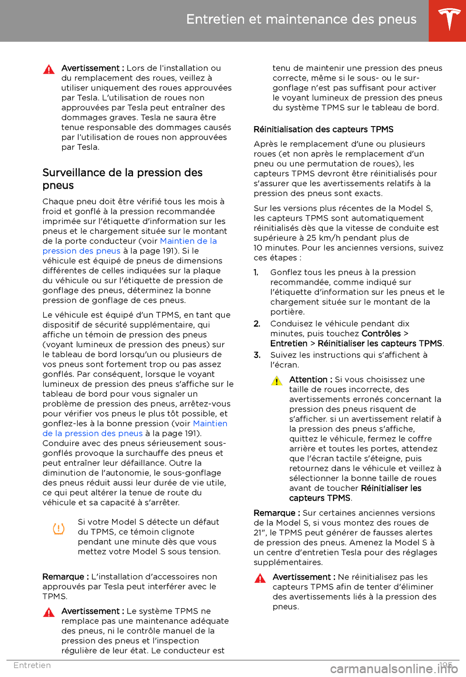 TESLA MODEL S 2020  Manuel du propriétaire (in French) Avertissement : Lors de l