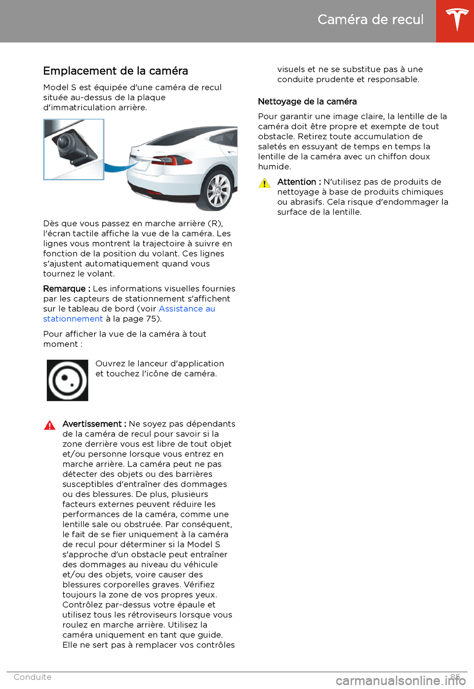 TESLA MODEL S 2020 Manuel du propriétaire (in French) Cam TESLA MODEL S 2020 Manuel du propriétaire (in French) Cam