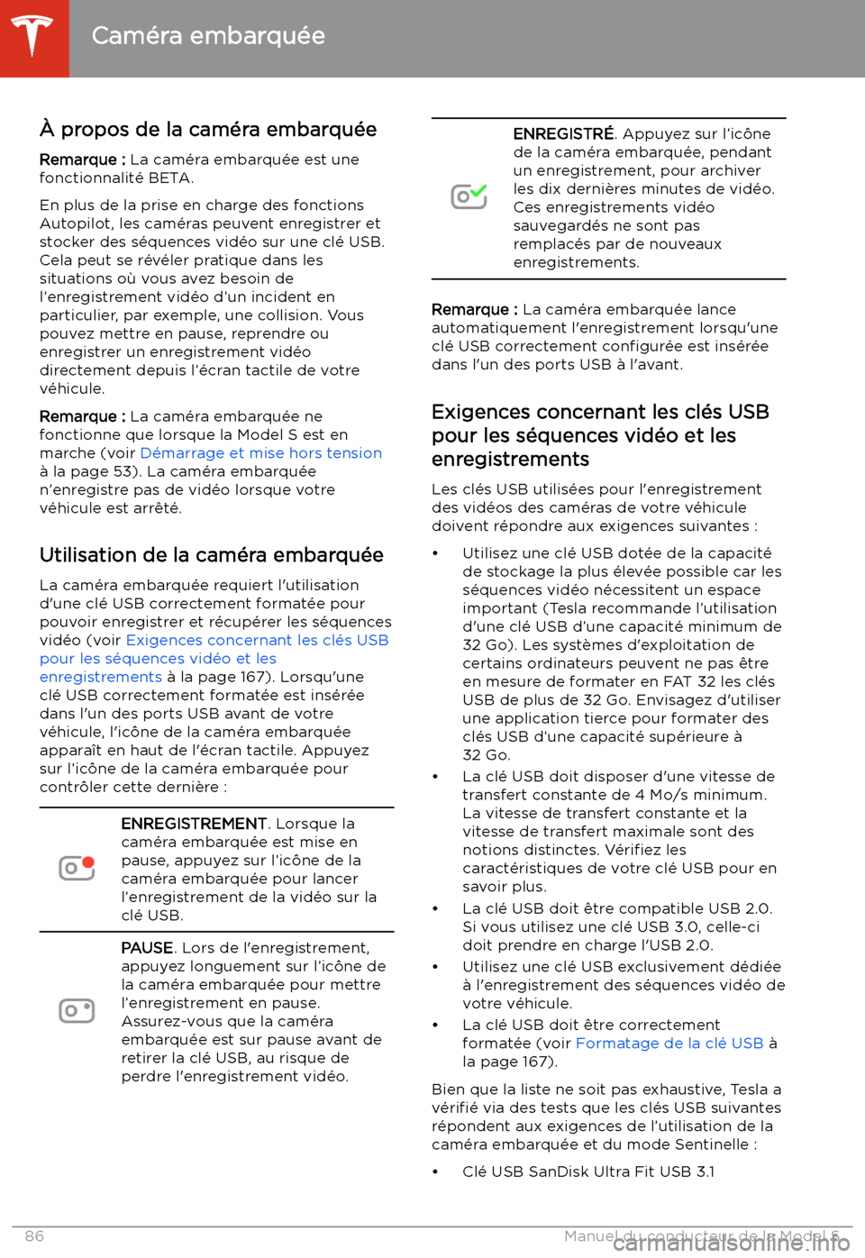 TESLA MODEL S 2020 Manuel du propriétaire (in French) Cam TESLA MODEL S 2020 Manuel du propriétaire (in French) Cam