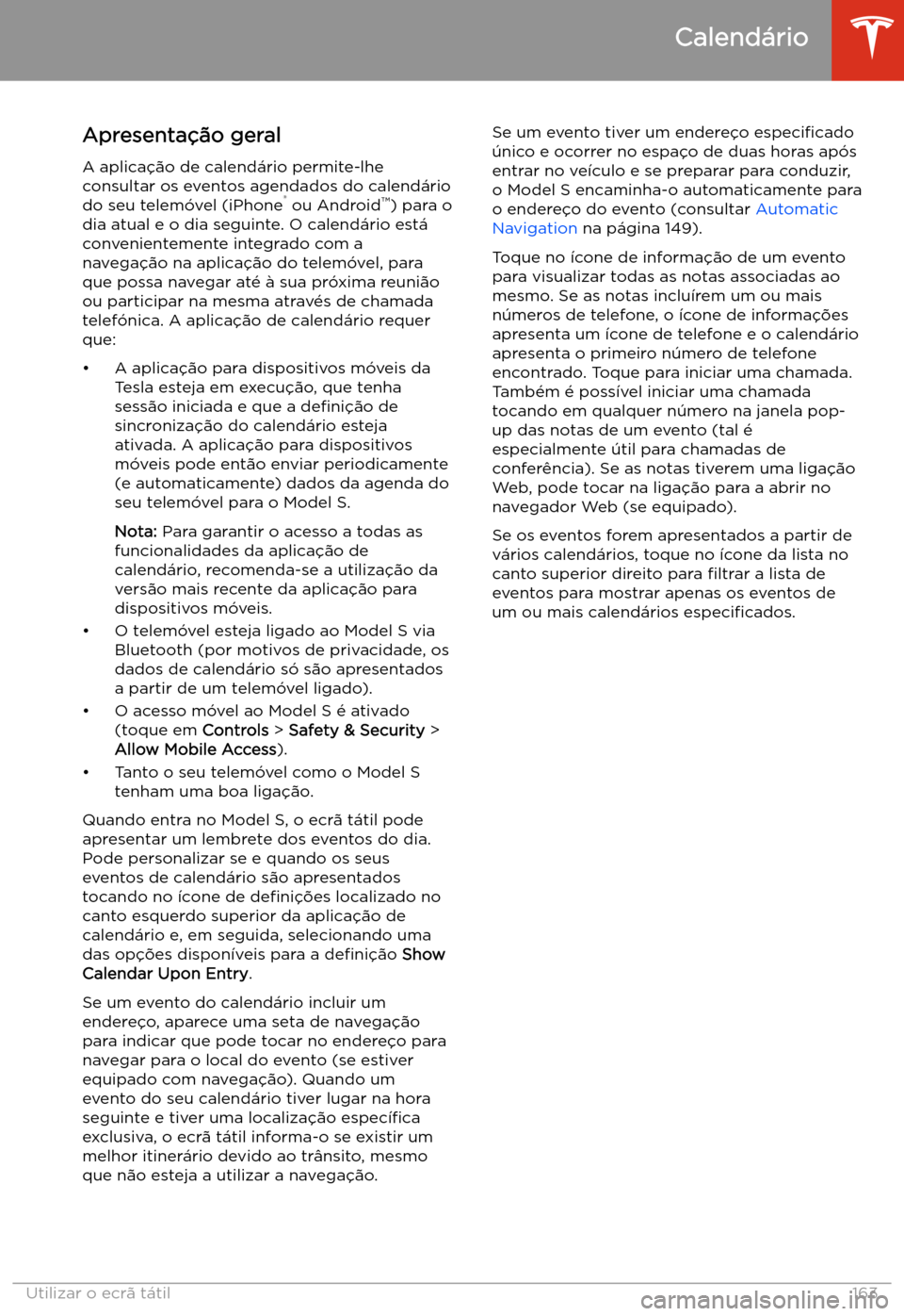 TESLA MODEL S 2020 Manual do proprietário (in Portuguese) Calend TESLA MODEL S 2020 Manual do proprietário (in Portuguese) Calend