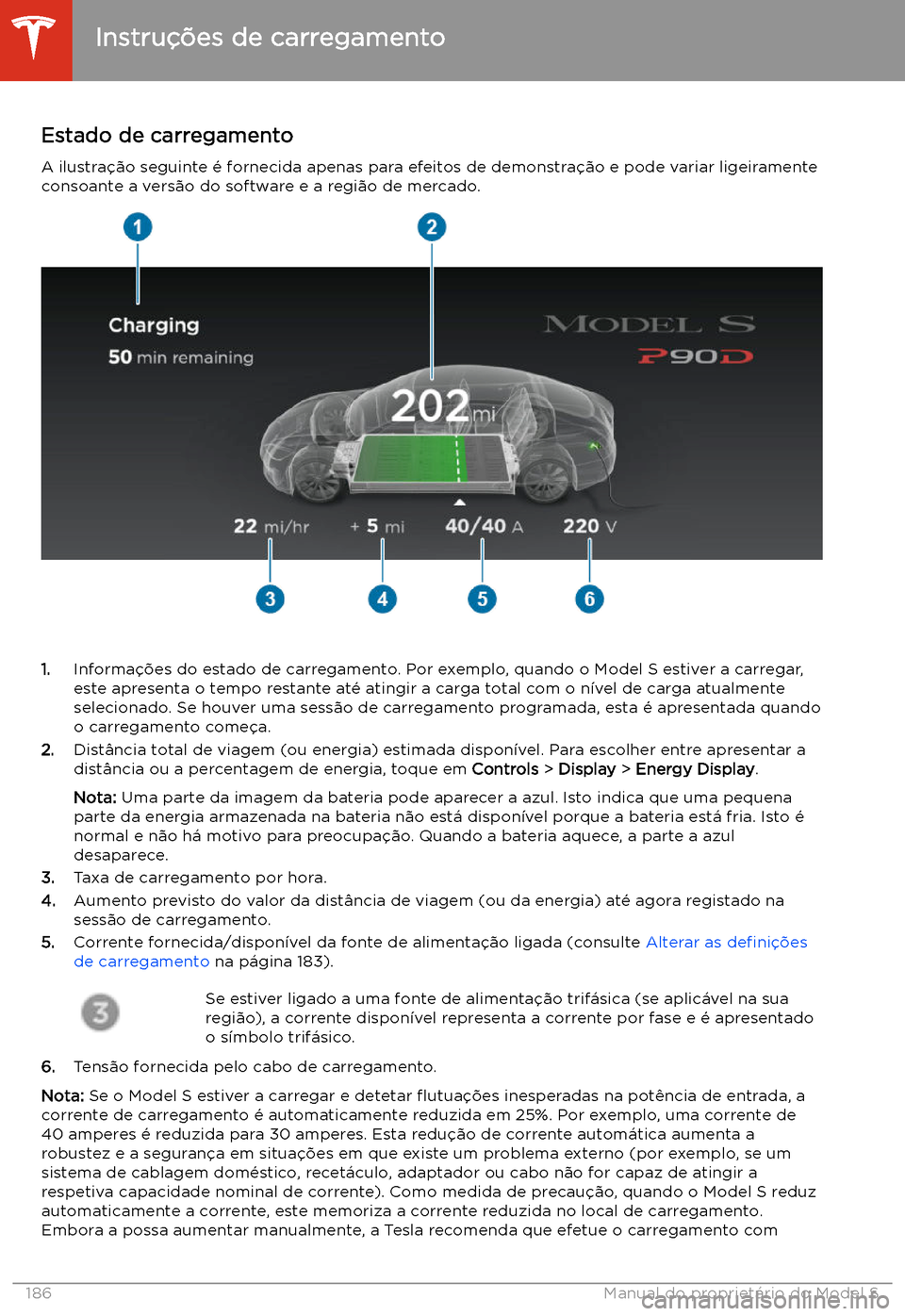 TESLA MODEL S 2020 Manual do proprietário (in Portuguese) Estado de carregamento
A ilustra TESLA MODEL S 2020 Manual do proprietário (in Portuguese) Estado de carregamento
A ilustra