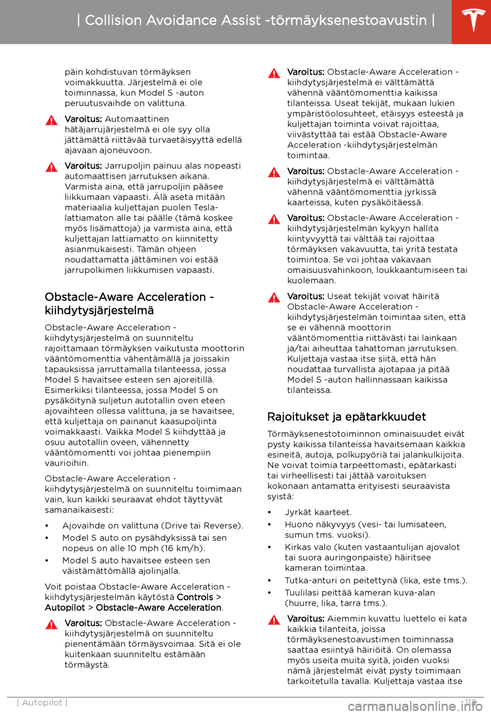 TESLA MODEL S 2020  Omistajan käsikirja (in Finnish) p