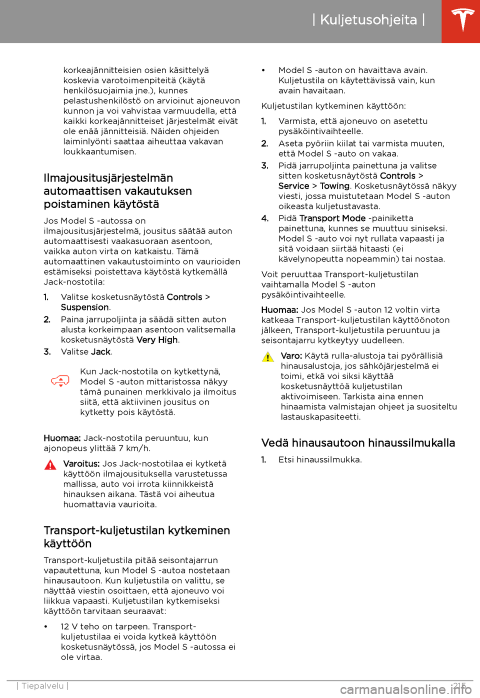 TESLA MODEL S 2020  Omistajan käsikirja (in Finnish) korkeaj