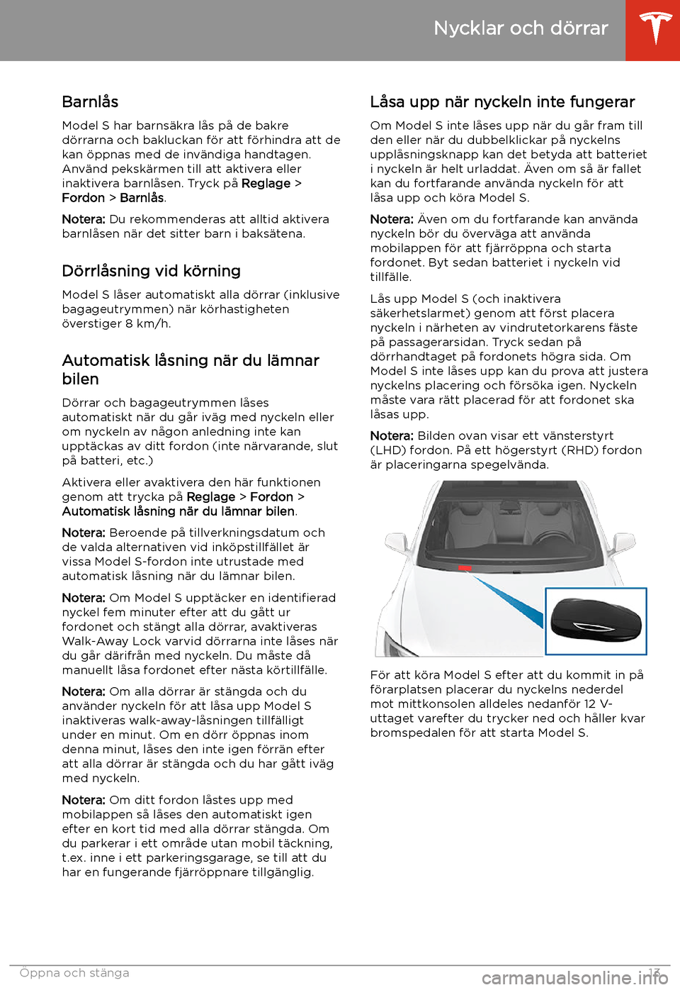 TESLA MODEL S 2020 Ägarmanual (in Swedish) Barnl TESLA MODEL S 2020 Ägarmanual (in Swedish) Barnl