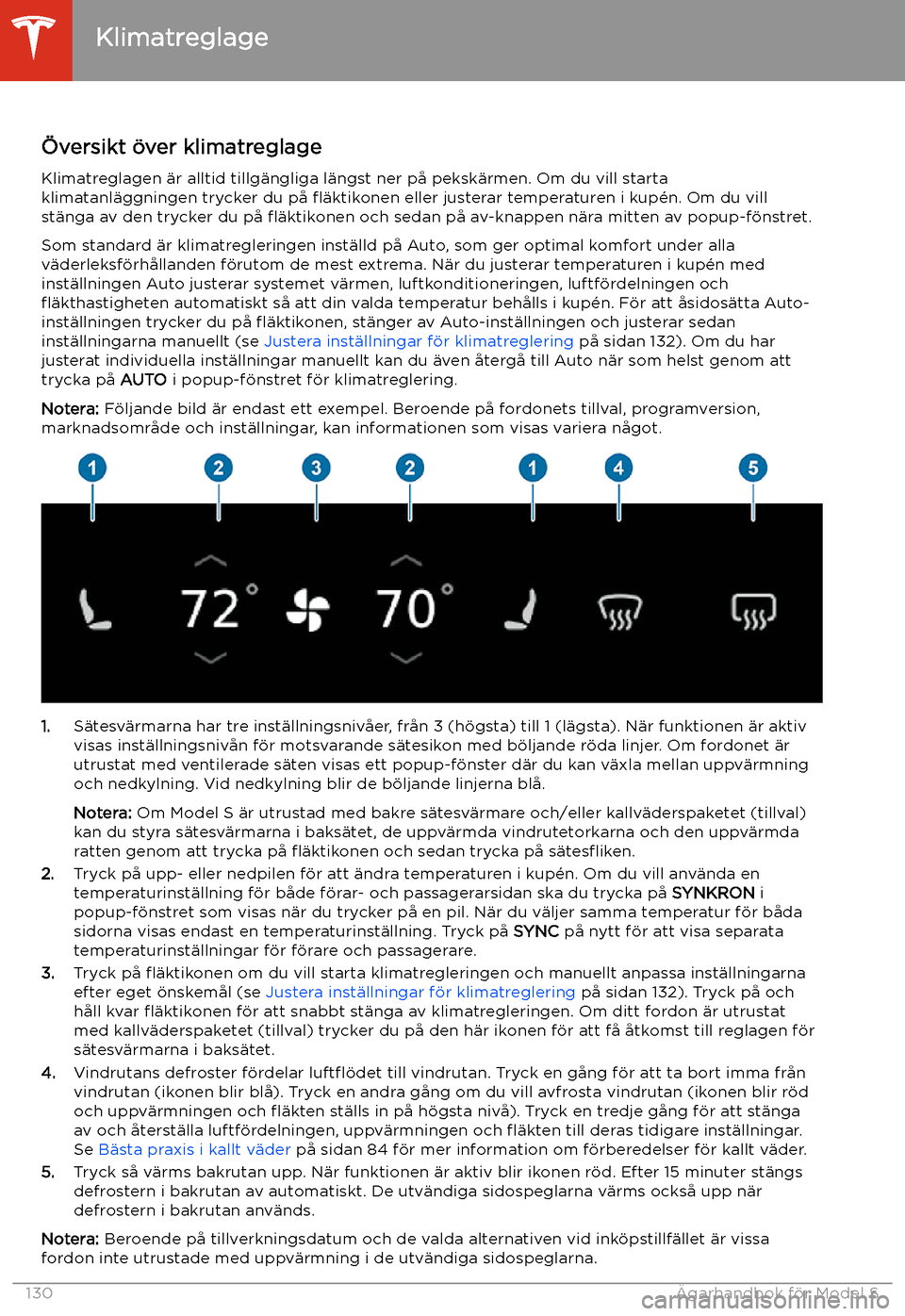 TESLA MODEL S 2020  Ägarmanual (in Swedish) Klimatreglage
