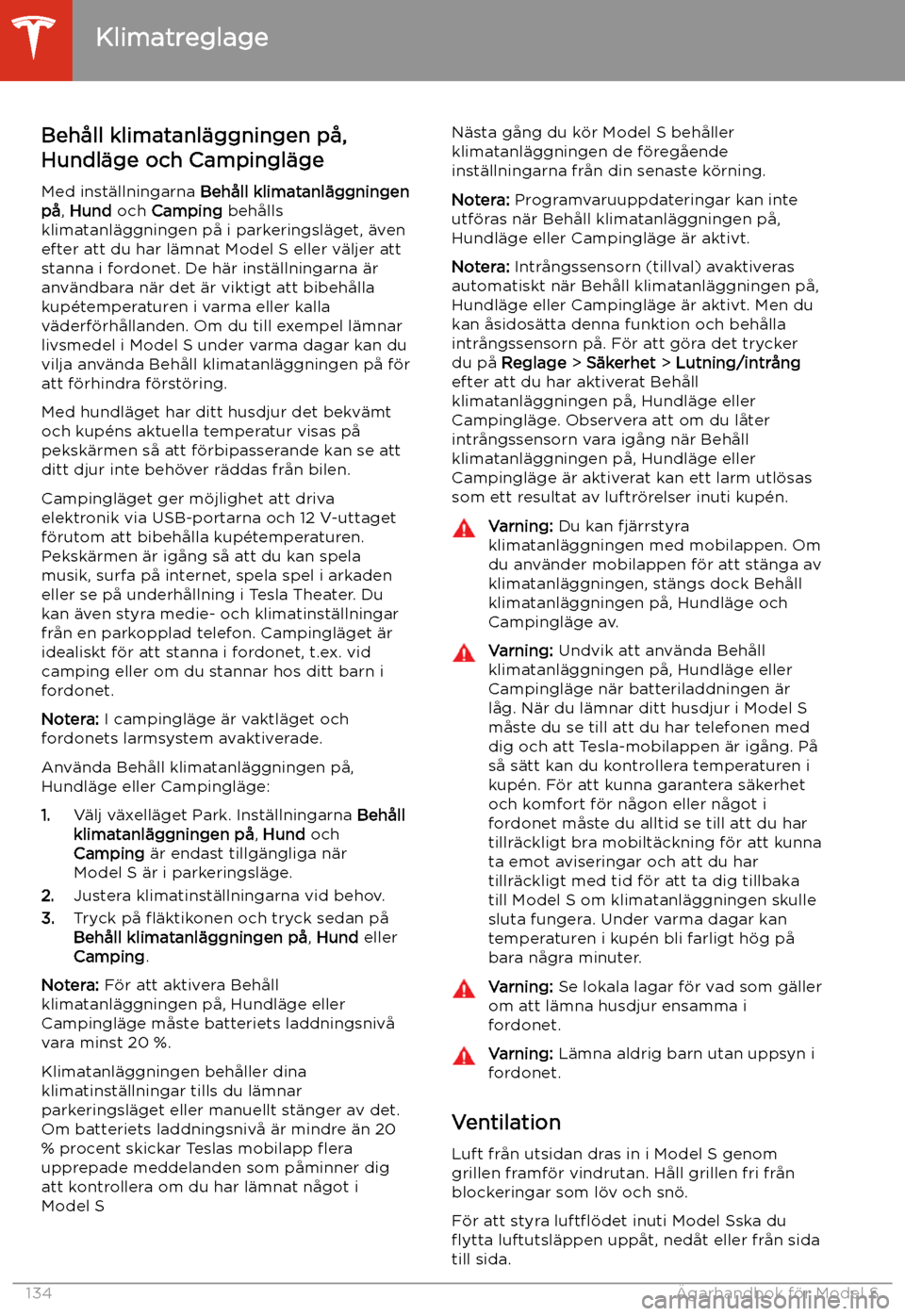 TESLA MODEL S 2020  Ägarmanual (in Swedish) Beh