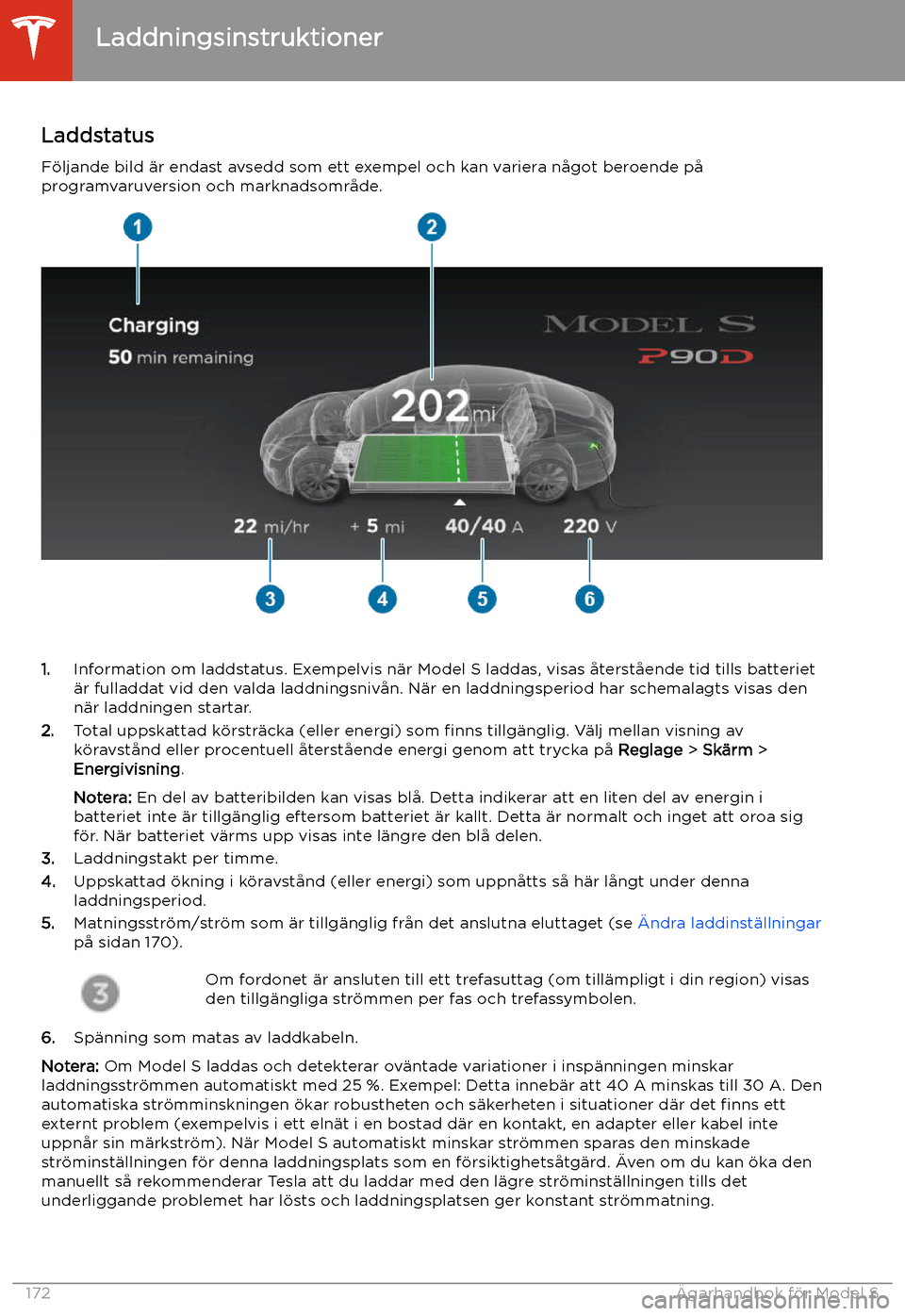 TESLA MODEL S 2020 Ägarmanual (in Swedish) LaddstatusF TESLA MODEL S 2020 Ägarmanual (in Swedish) LaddstatusF