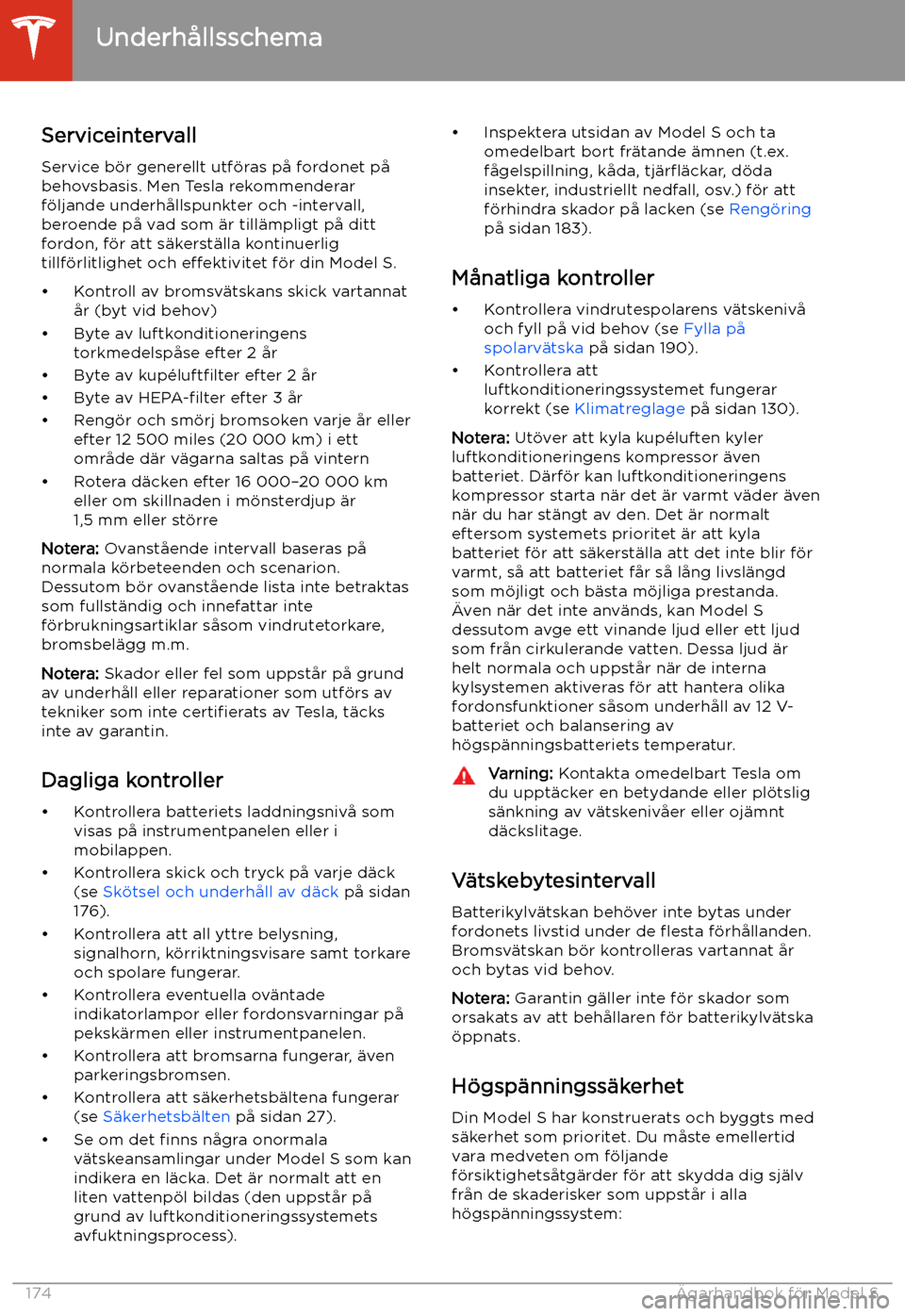 TESLA MODEL S 2020 Ägarmanual (in Swedish) Underh TESLA MODEL S 2020 Ägarmanual (in Swedish) Underh