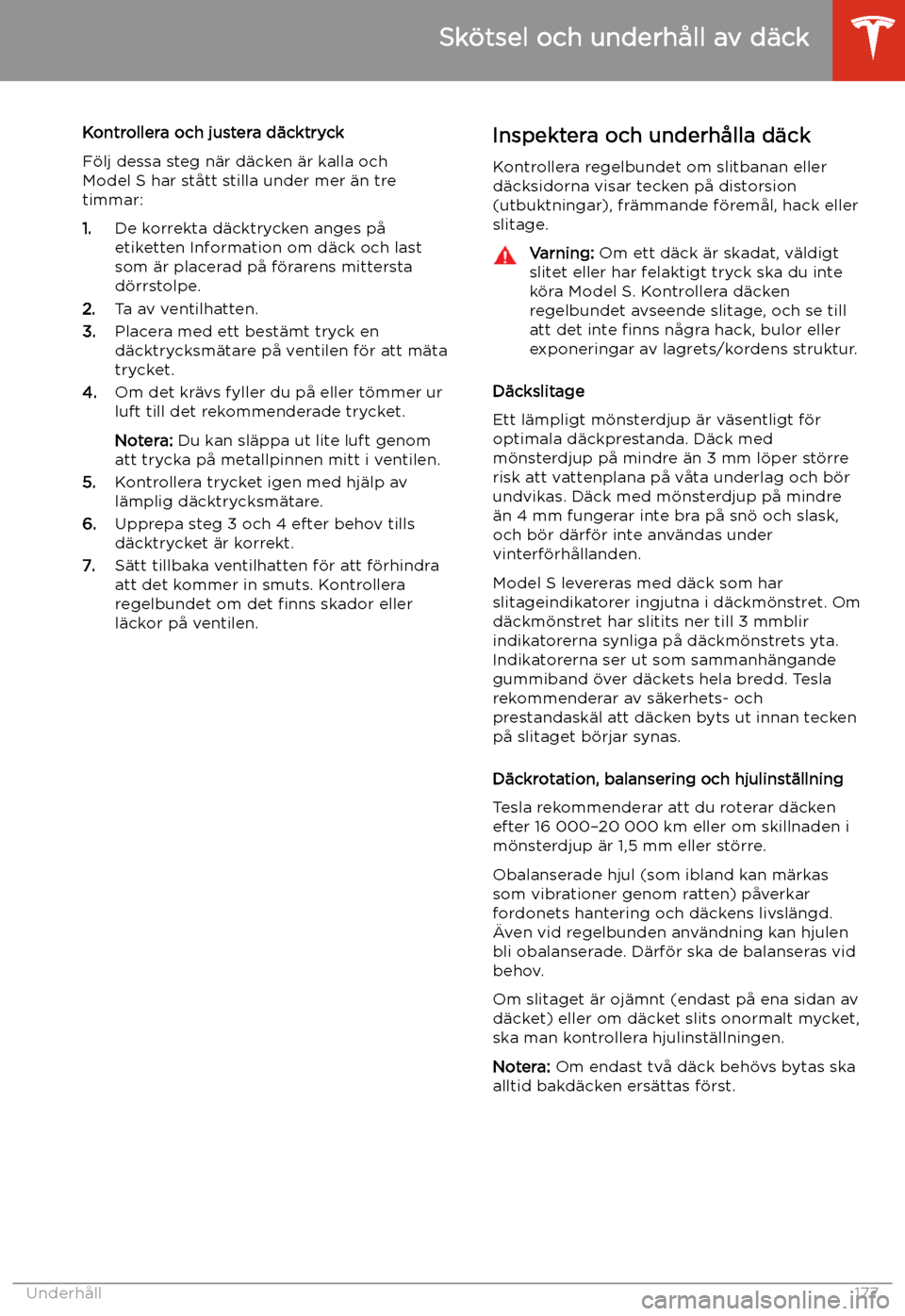 TESLA MODEL S 2020 Ägarmanual (in Swedish) Kontrollera och justera d TESLA MODEL S 2020 Ägarmanual (in Swedish) Kontrollera och justera d