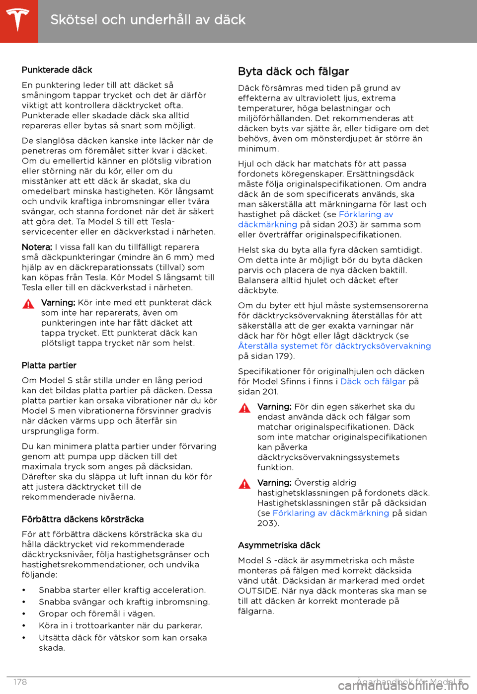 TESLA MODEL S 2020 Ägarmanual (in Swedish) Punkterade d TESLA MODEL S 2020 Ägarmanual (in Swedish) Punkterade d