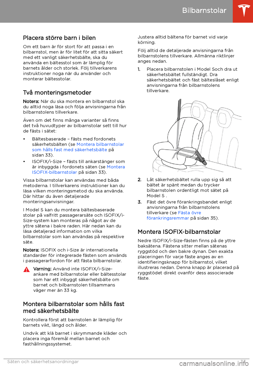 TESLA MODEL S 2020  Ägarmanual (in Swedish) Placera st