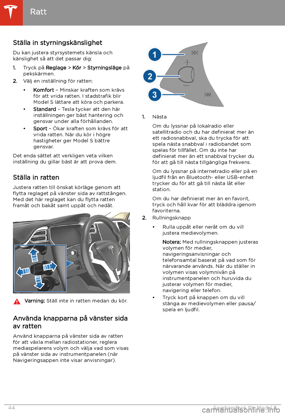 TESLA MODEL S 2020  Ägarmanual (in Swedish) Ratt
St