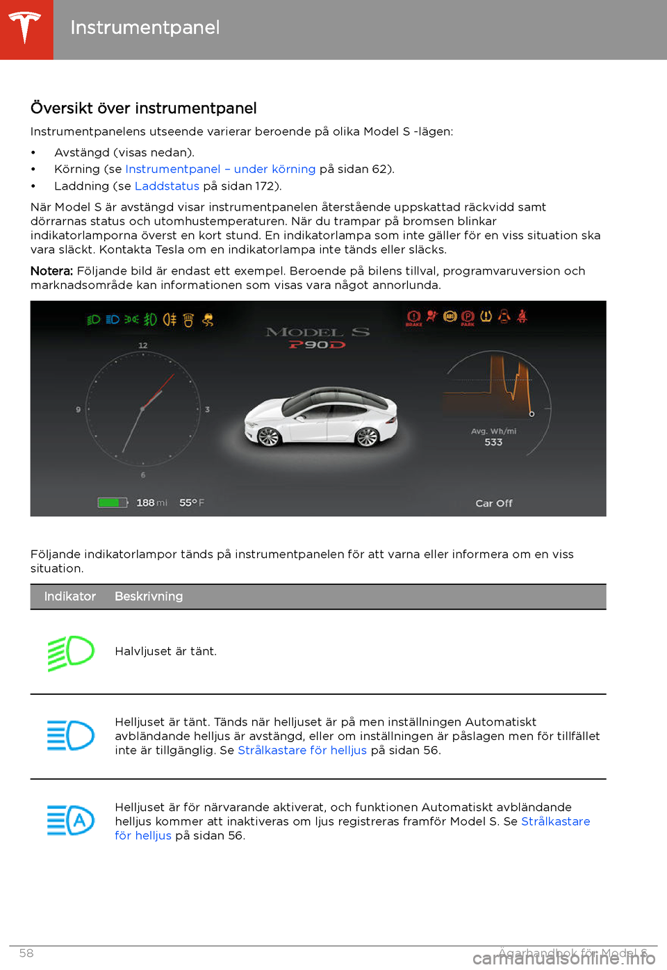 TESLA MODEL S 2020 Ägarmanual (in Swedish) Instrumentpanel
TESLA MODEL S 2020 Ägarmanual (in Swedish) Instrumentpanel