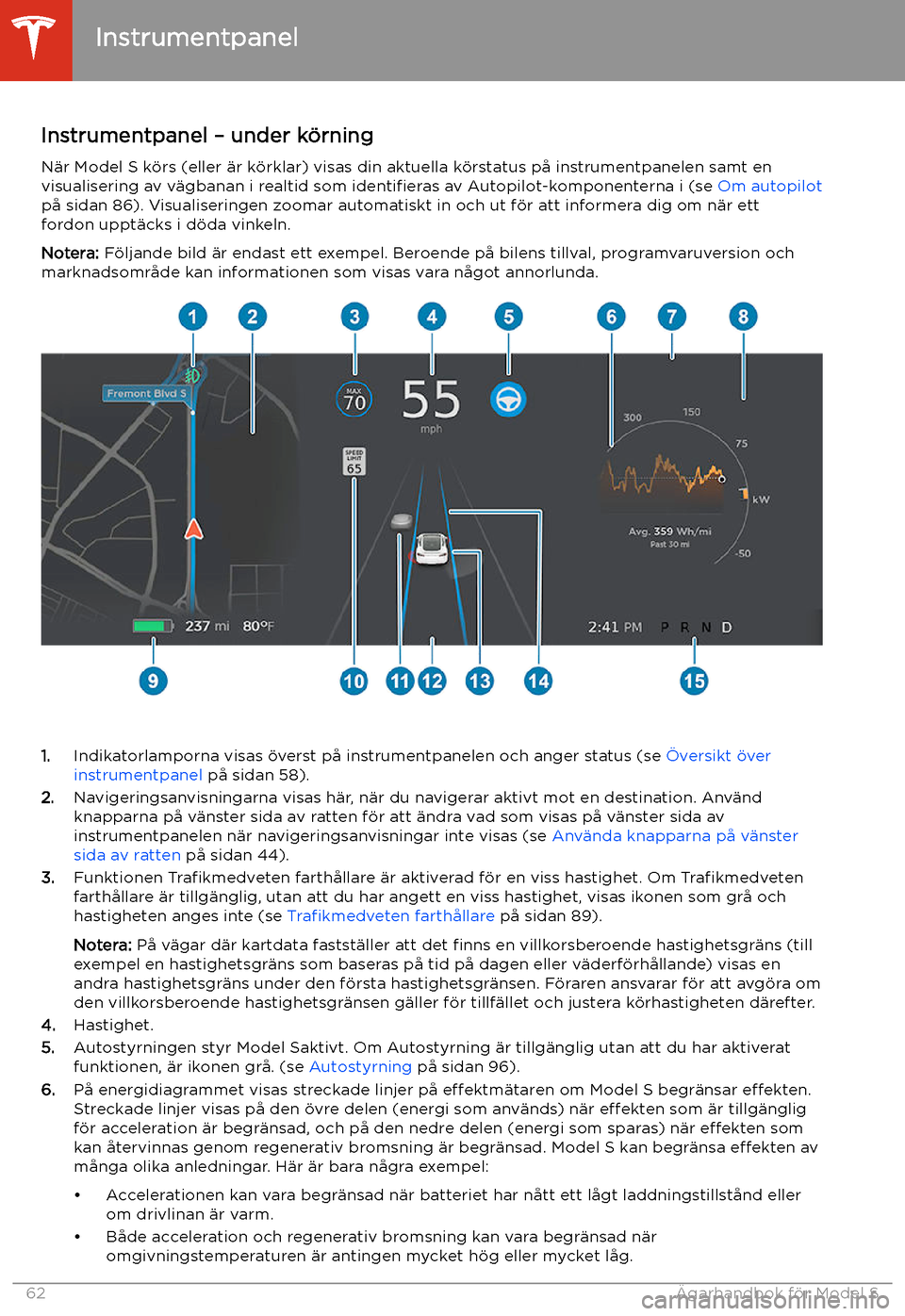 TESLA MODEL S 2020  Ägarmanual (in Swedish) Instrumentpanel 