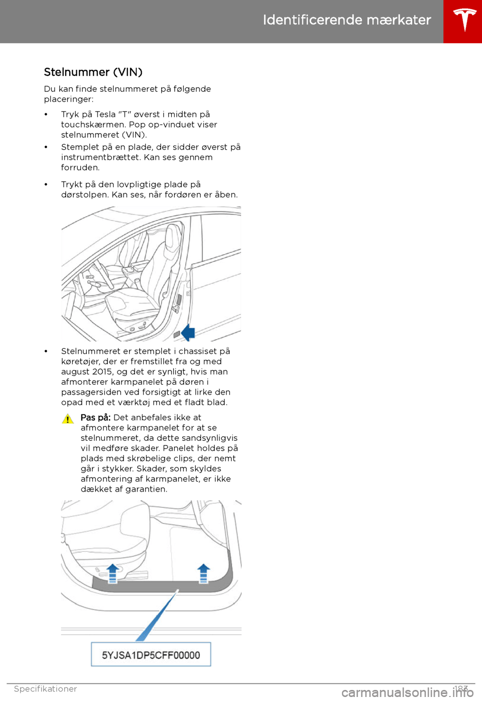 TESLA MODEL S 2019 Instruktionsbog (in Danish) Speci TESLA MODEL S 2019 Instruktionsbog (in Danish) Speci