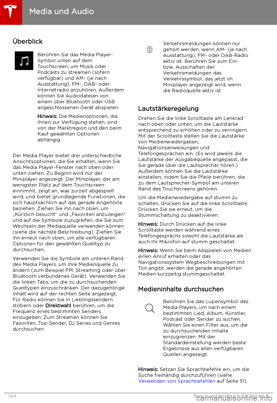 TESLA MODEL S 2019  Betriebsanleitung (in German) Media und Audio
