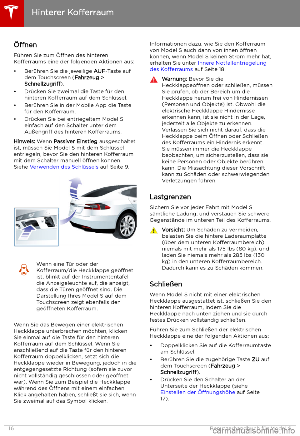 TESLA MODEL S 2019  Betriebsanleitung (in German) Hinterer 
Ko