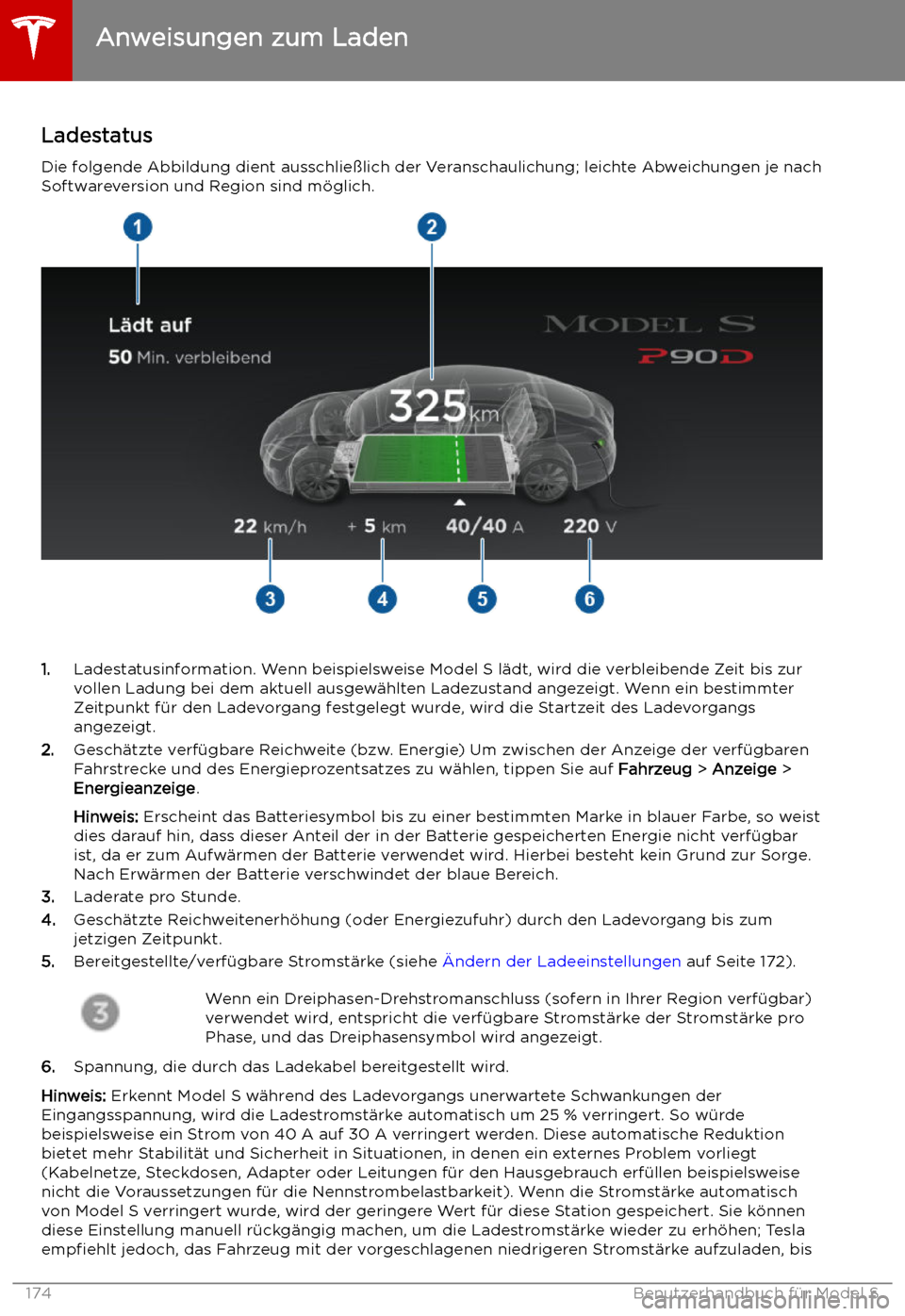 TESLA MODEL S 2019  Betriebsanleitung (in German) Ladestatus
Die folgende Abbildung dient ausschlie