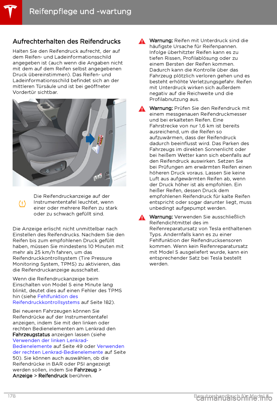 TESLA MODEL S 2019  Betriebsanleitung (in German) Reifenp