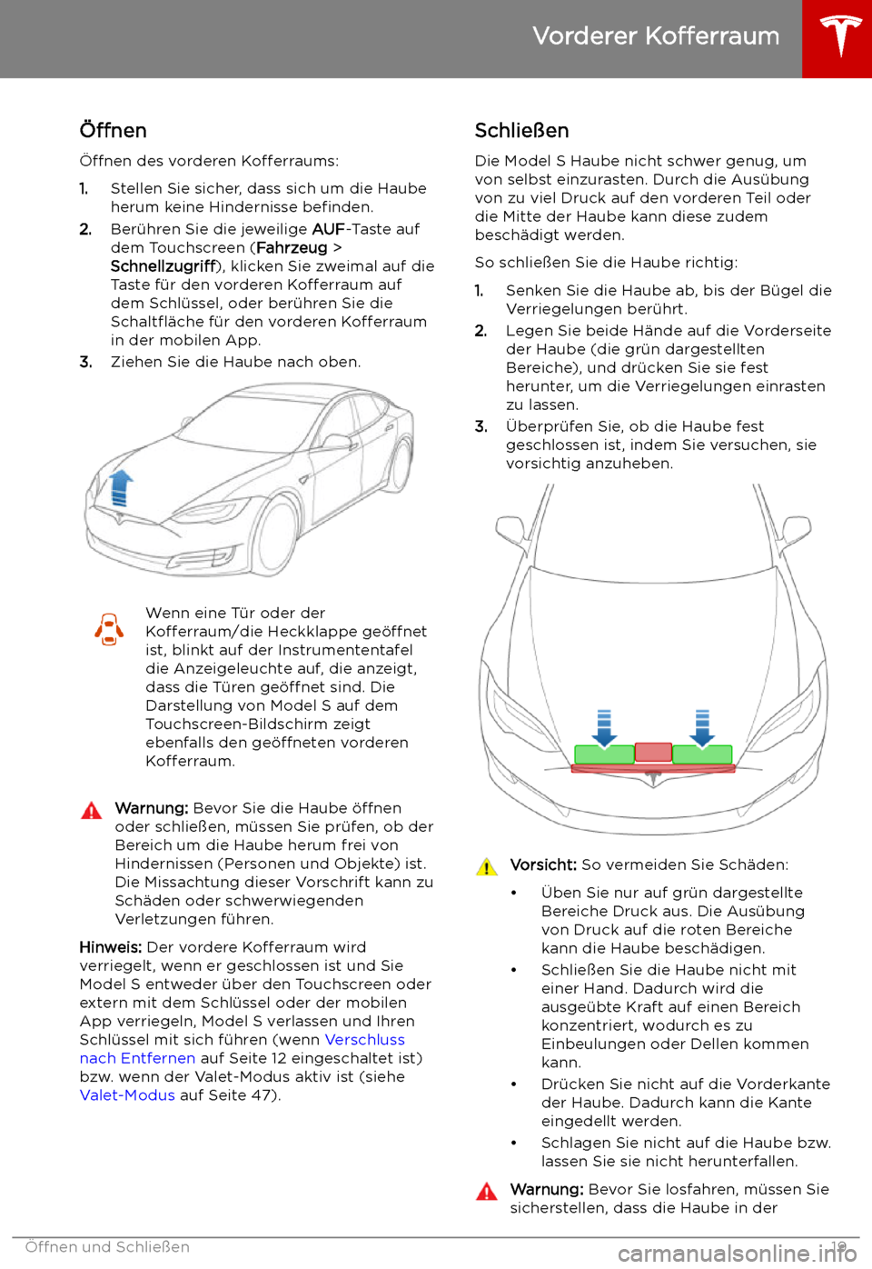 TESLA MODEL S 2019  Betriebsanleitung (in German) Vorderer 
Ko