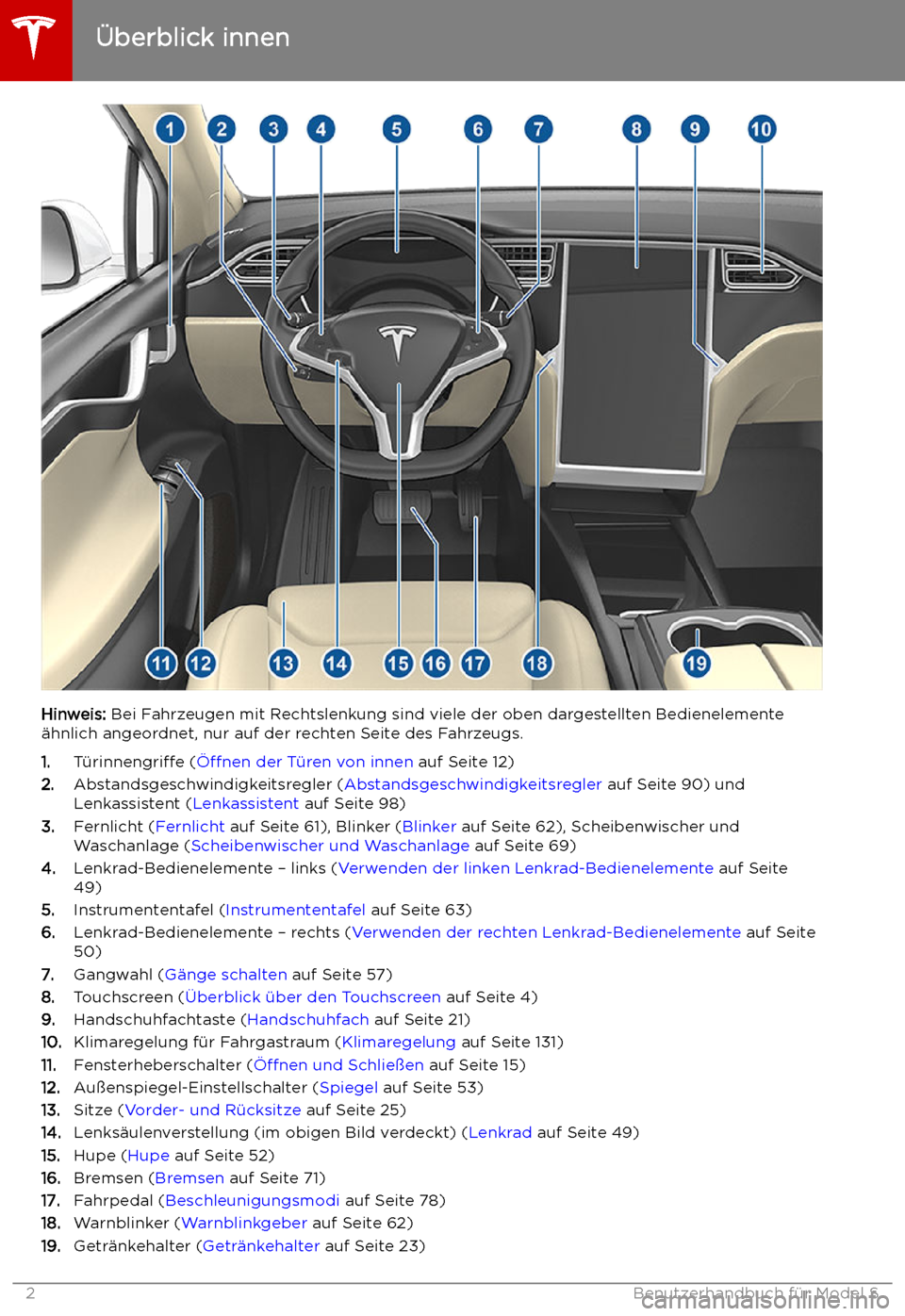 TESLA MODEL S 2019 Betriebsanleitung (in German) TESLA MODEL S 2019 Betriebsanleitung (in German)