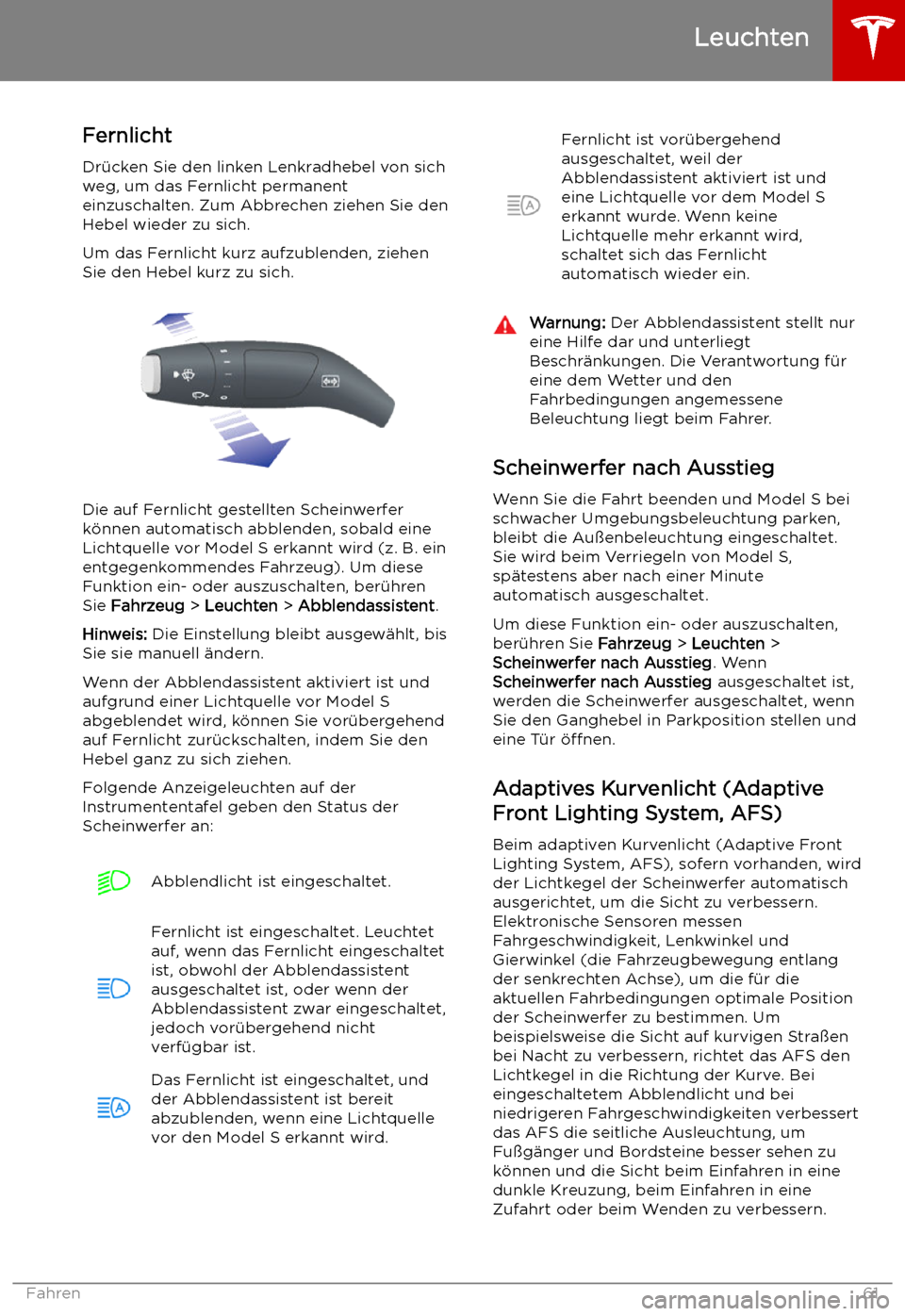 TESLA MODEL S 2019  Betriebsanleitung (in German) Fernlicht
Dr