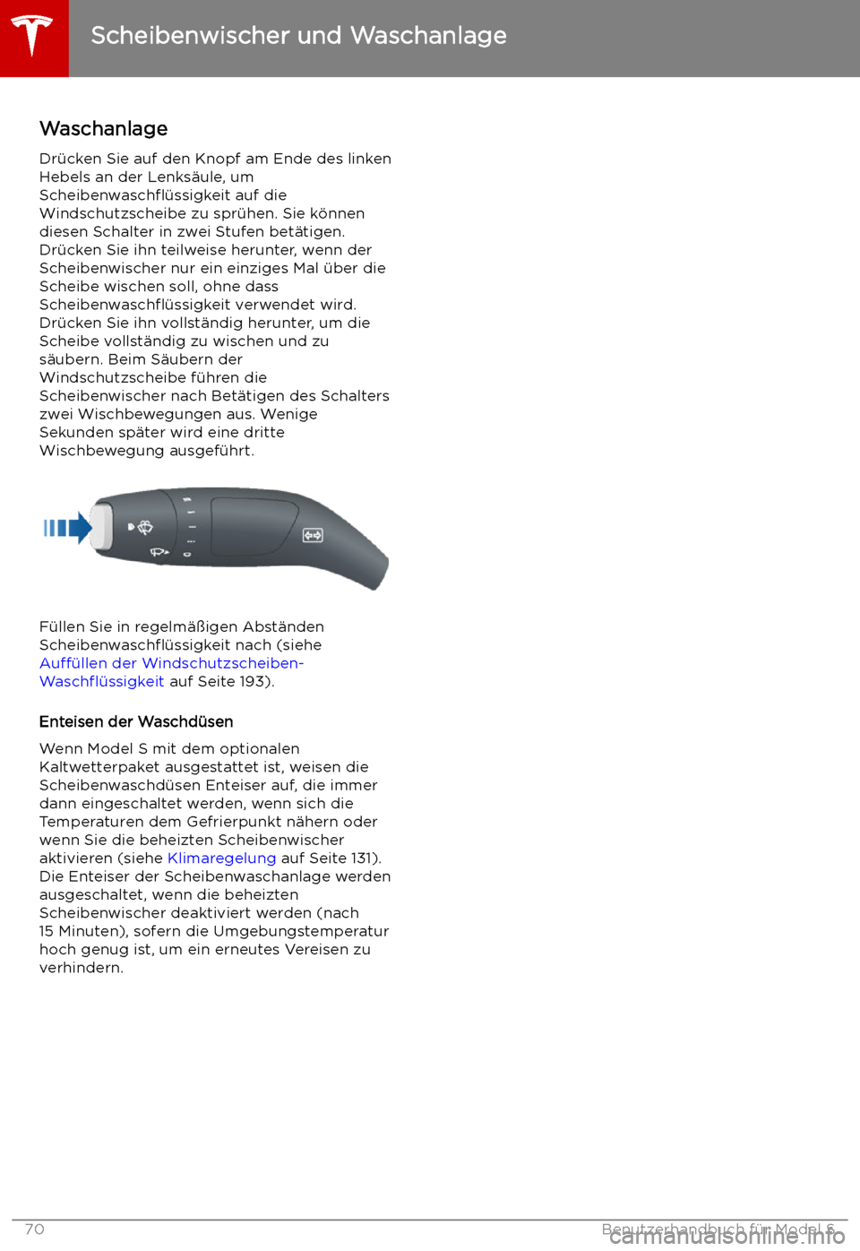 TESLA MODEL S 2019  Betriebsanleitung (in German) Waschanlage
Dr