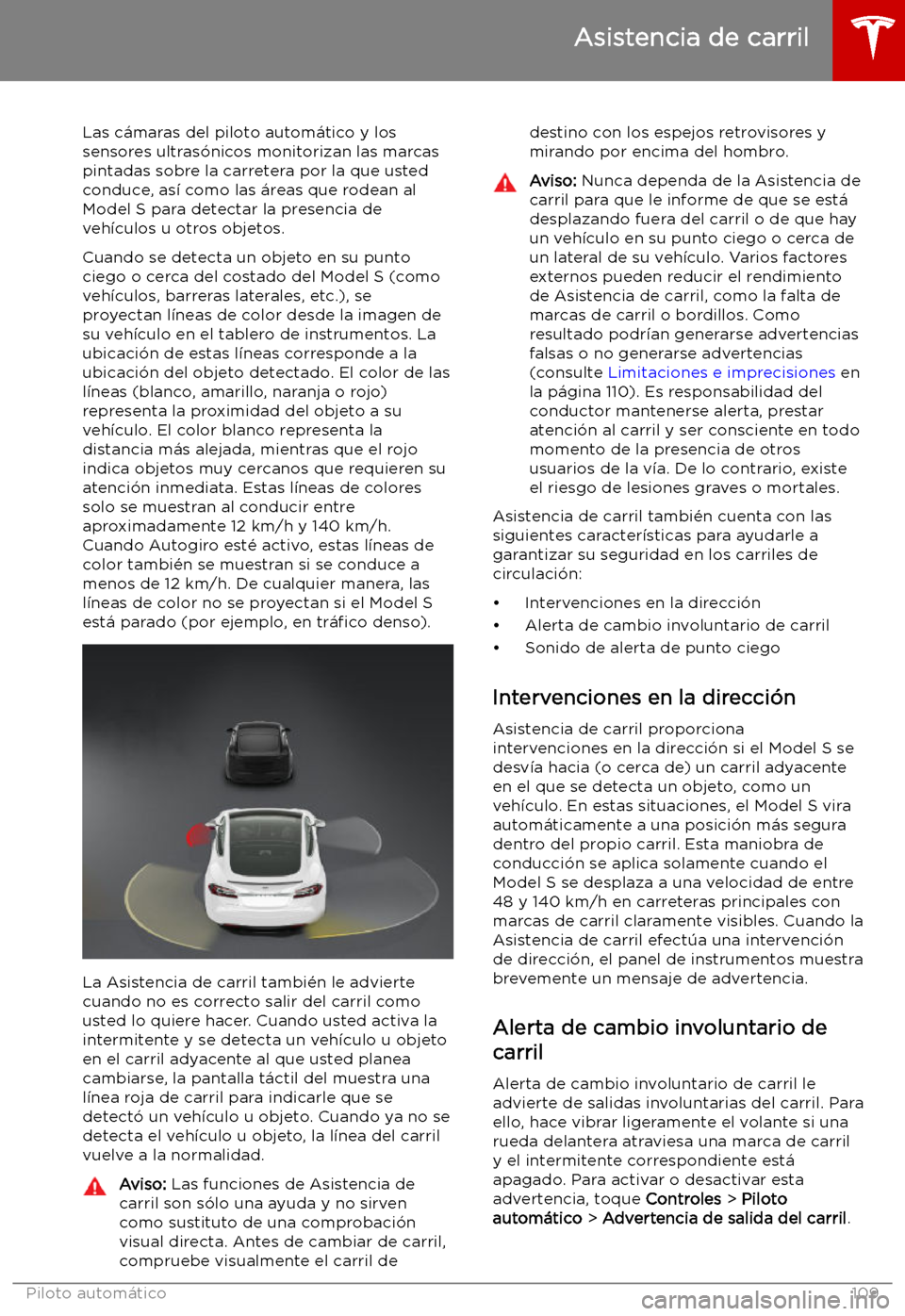 TESLA MODEL S 2019  Manual del propietario (in Spanish) Asistencia de carril
Las c