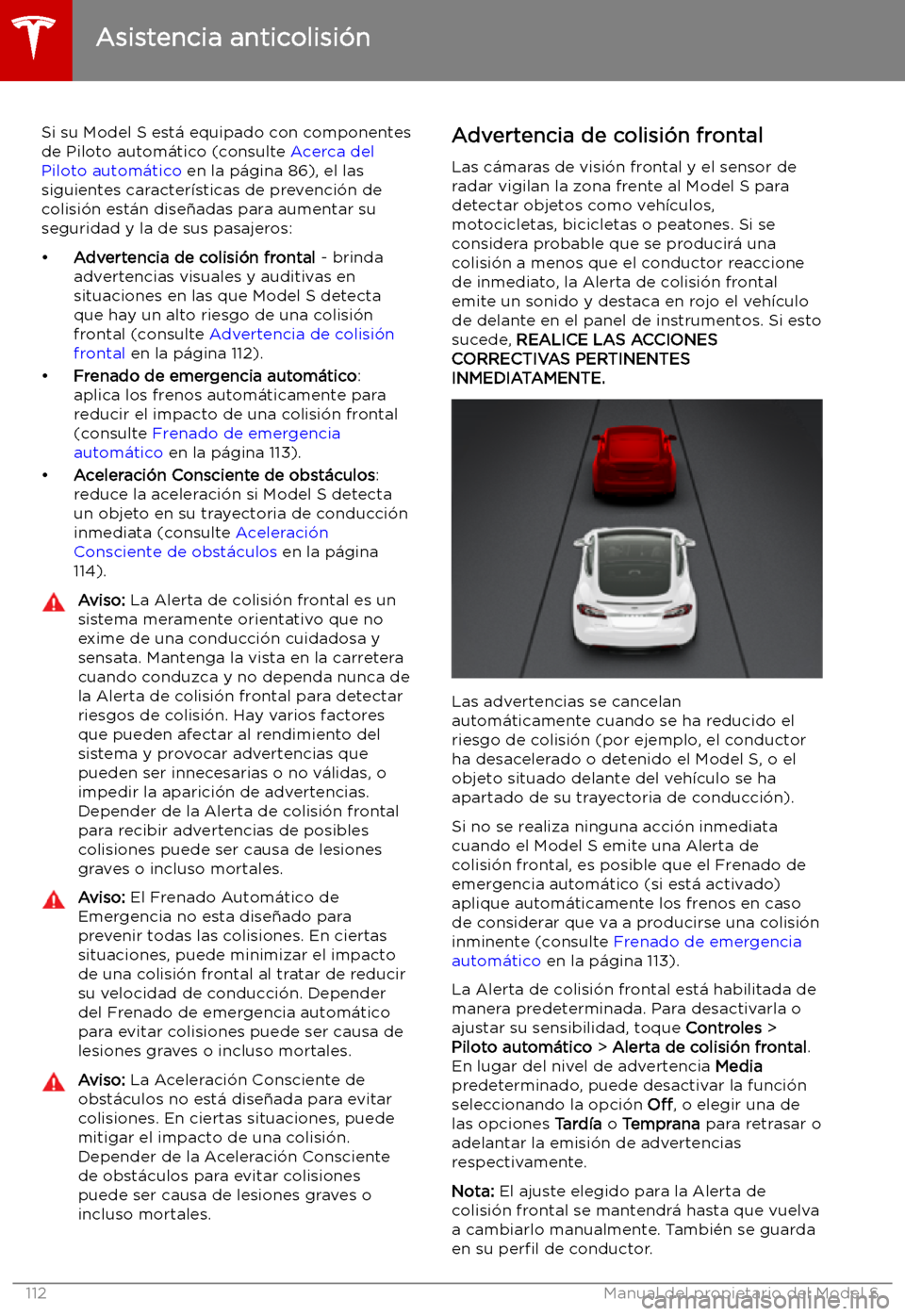 TESLA MODEL S 2019  Manual del propietario (in Spanish) Asistencia anticolisi