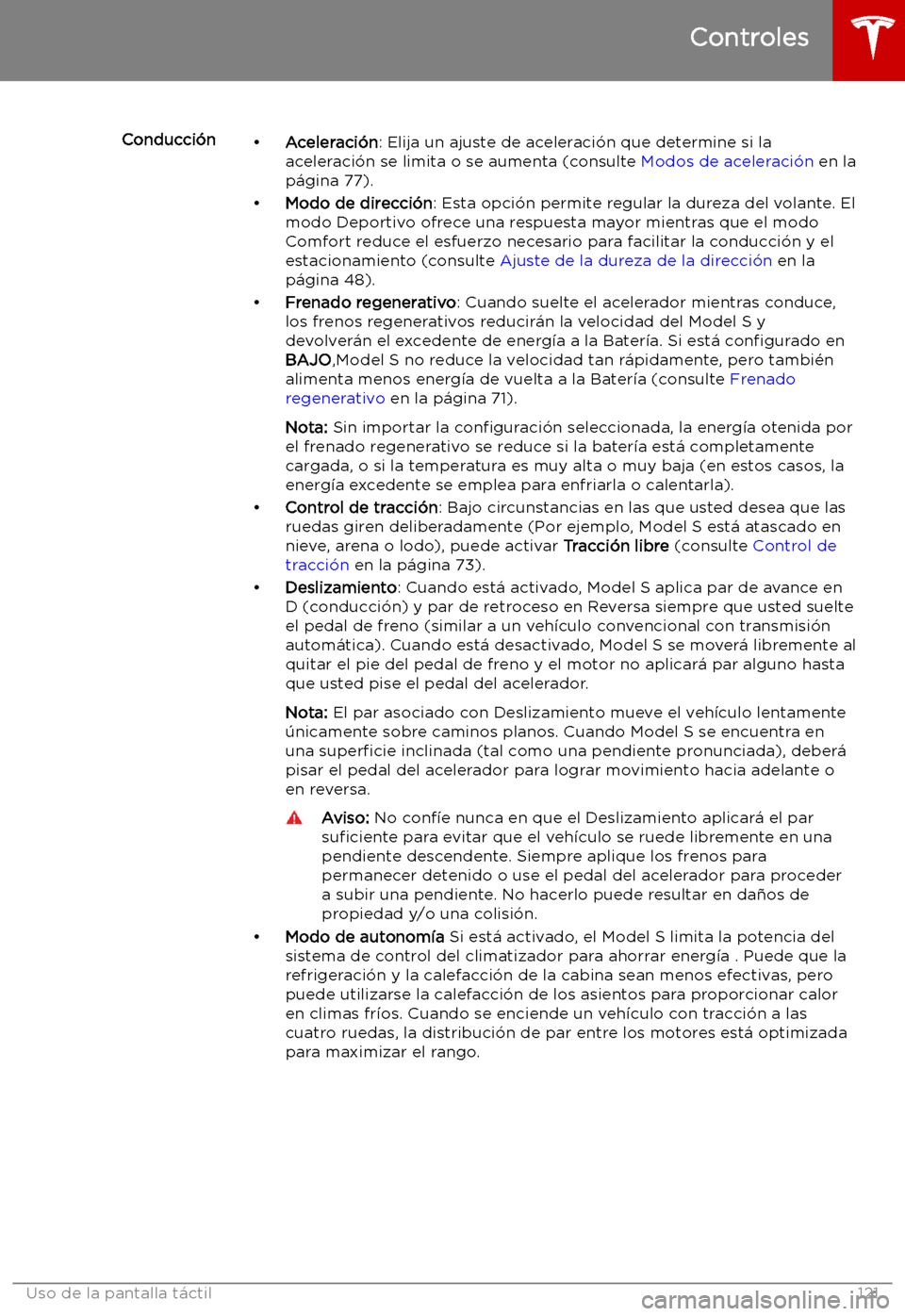 TESLA MODEL S 2019  Manual del propietario (in Spanish) Conducci