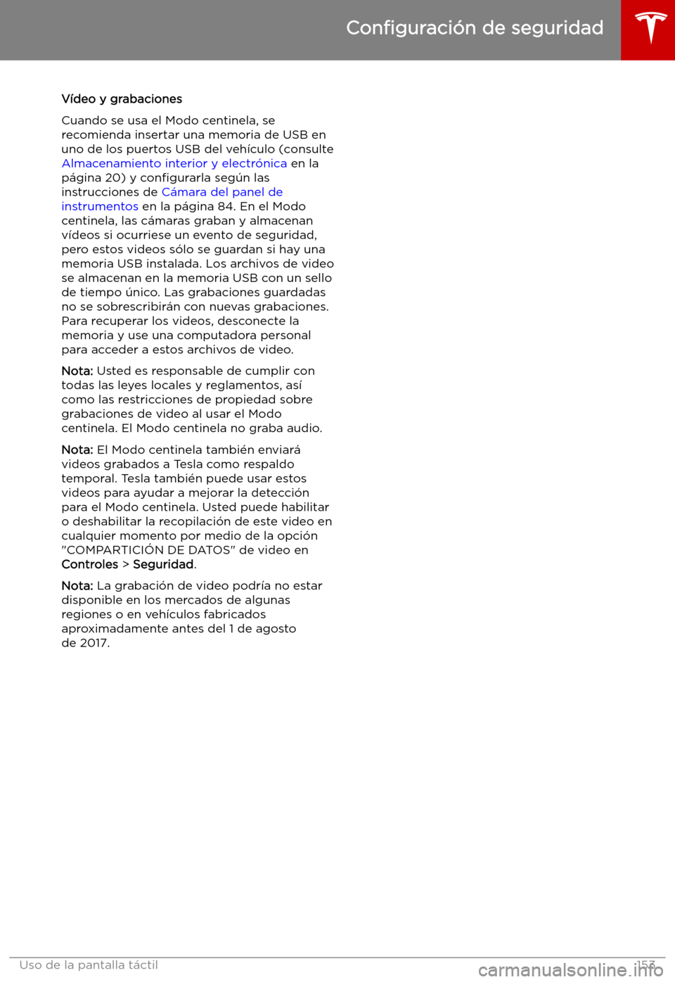 TESLA MODEL S 2019 Manual del propietario (in Spanish) V TESLA MODEL S 2019 Manual del propietario (in Spanish) V