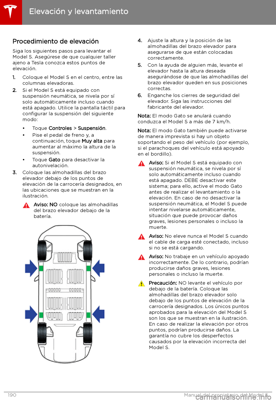 TESLA MODEL S 2019  Manual del propietario (in Spanish) Elevaci