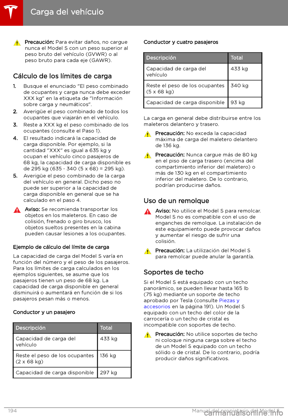 TESLA MODEL S 2019  Manual del propietario (in Spanish) Precauci