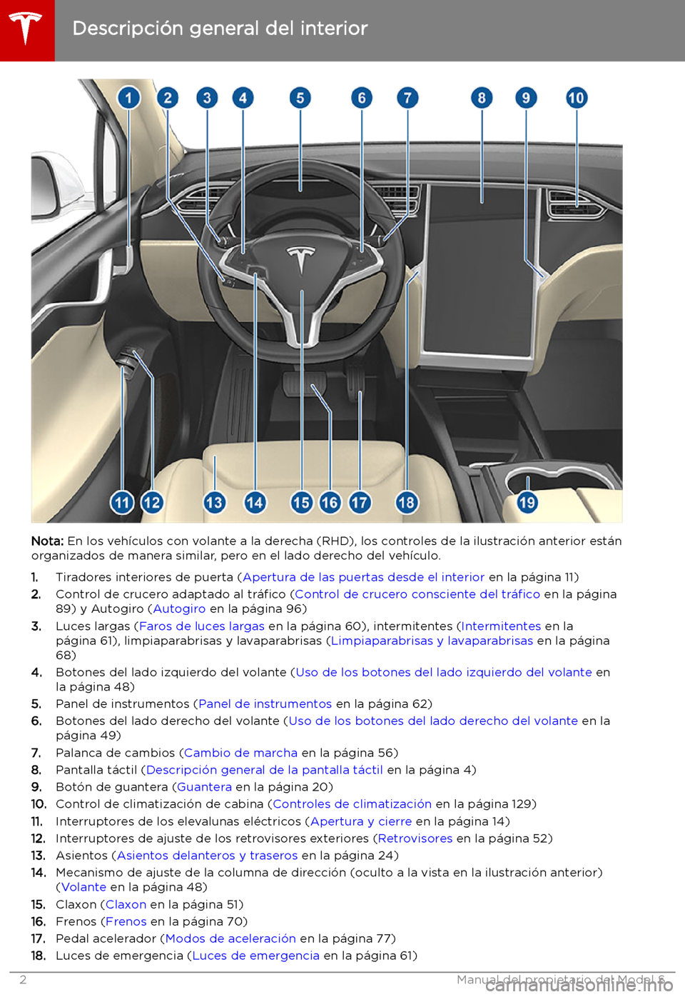 TESLA MODEL S 2019  Manual del propietario (in Spanish) Descripci