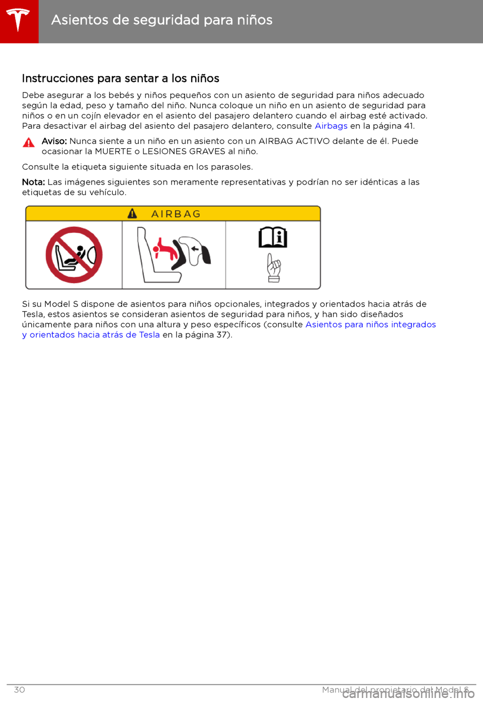TESLA MODEL S 2019  Manual del propietario (in Spanish) Asientos de seguridad para ni