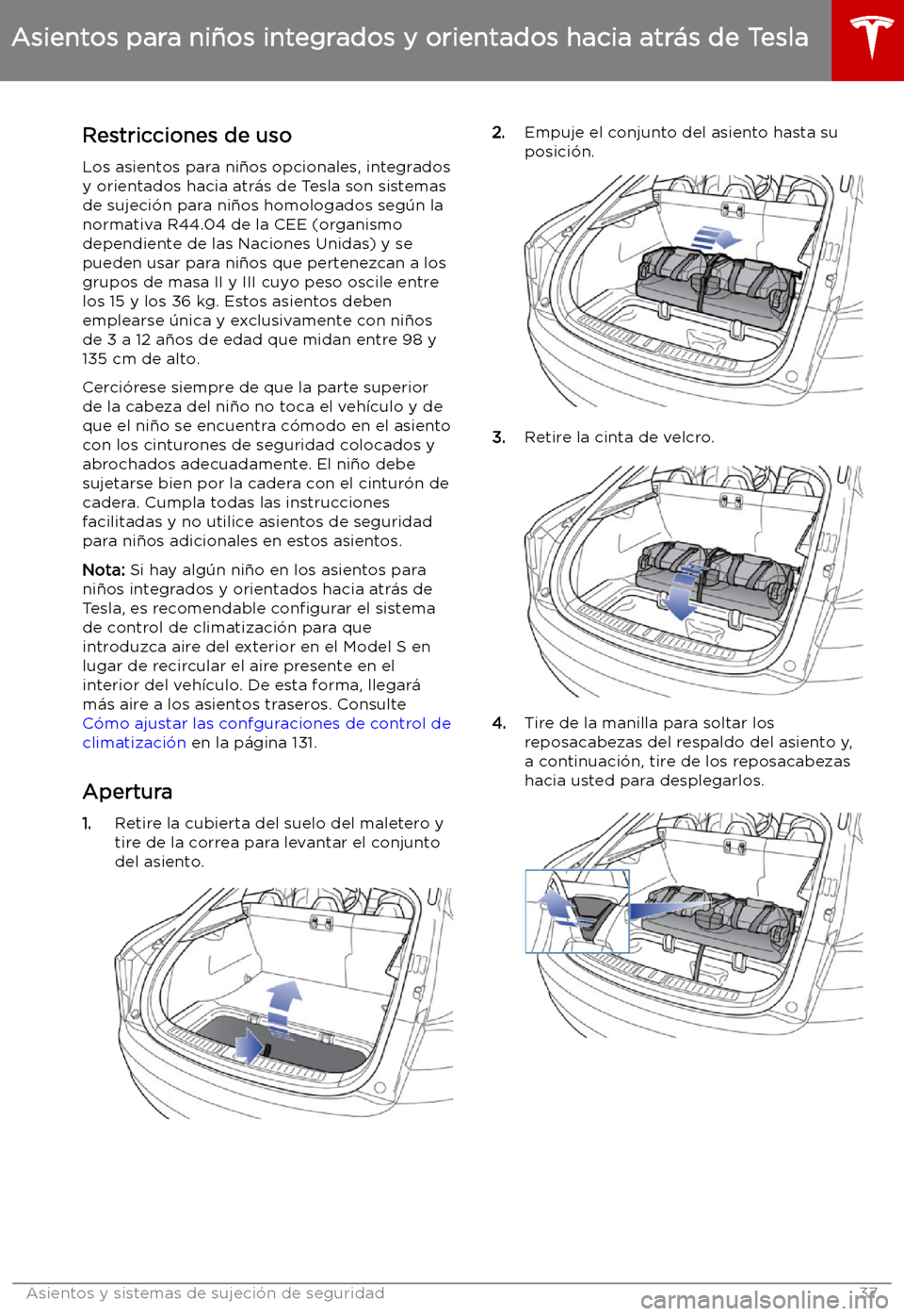 TESLA MODEL S 2019  Manual del propietario (in Spanish) Asientos para ni