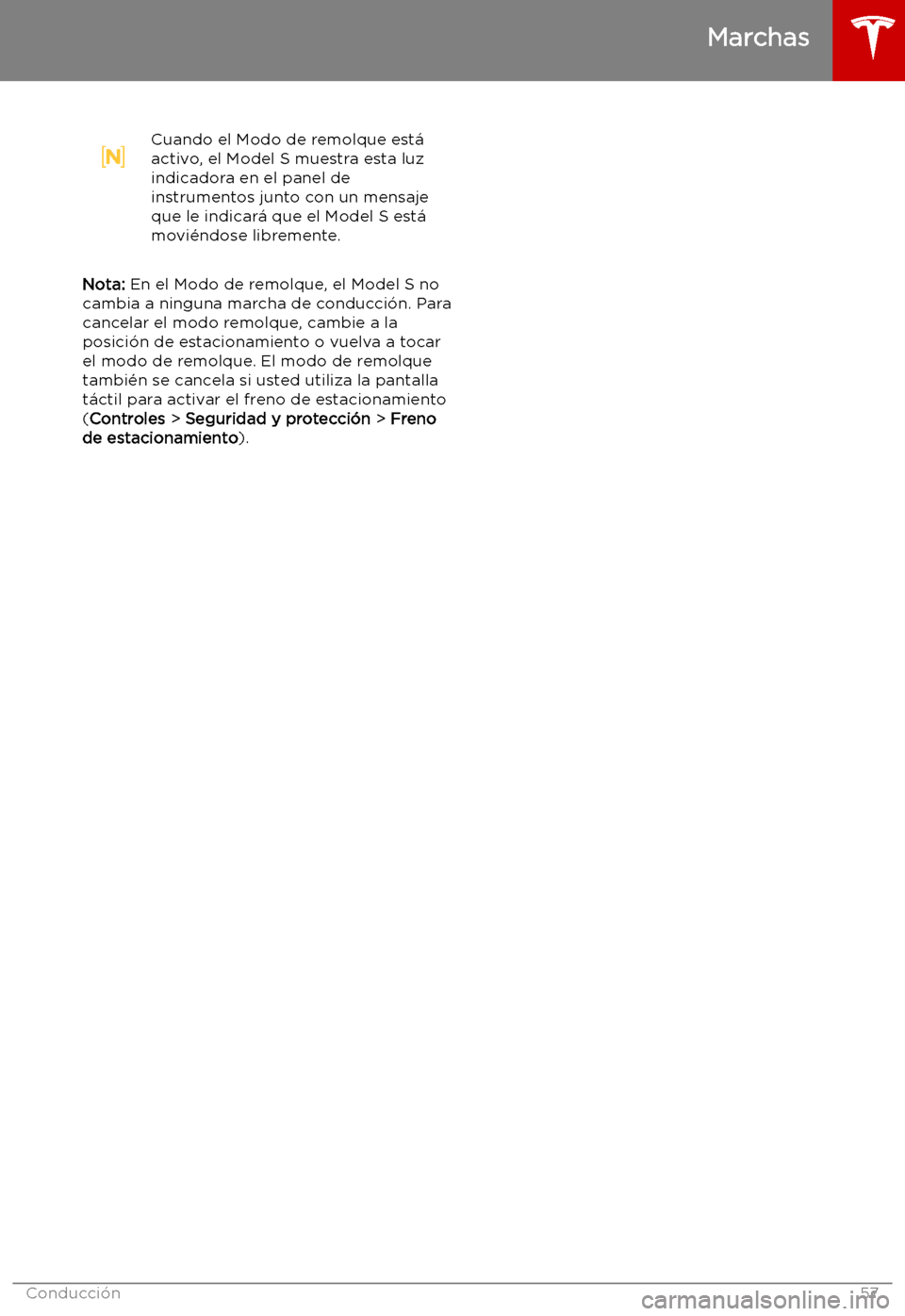 TESLA MODEL S 2019  Manual del propietario (in Spanish) Cuando el Modo de remolque est