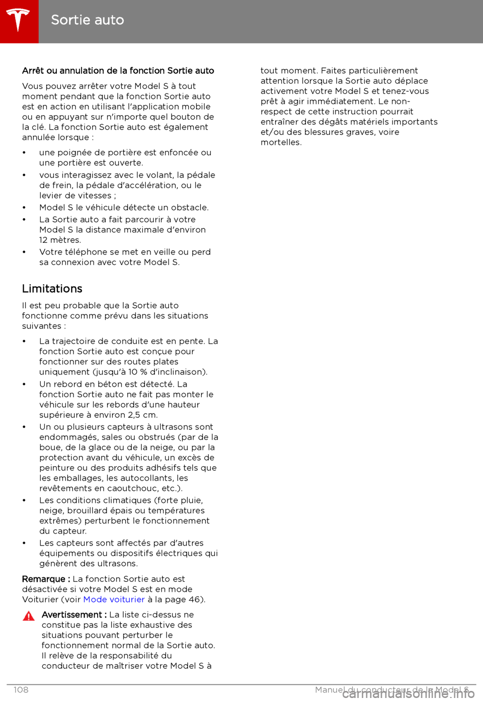 TESLA MODEL S 2019 Manuel du propriétaire (in French) Arr TESLA MODEL S 2019 Manuel du propriétaire (in French) Arr
