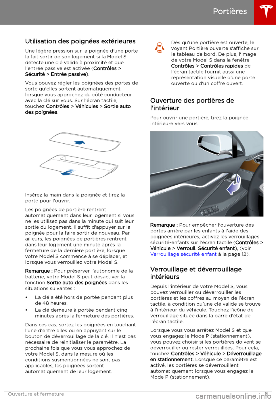 TESLA MODEL S 2019 Manuel du propriétaire (in French) Utilisation des poign TESLA MODEL S 2019 Manuel du propriétaire (in French) Utilisation des poign