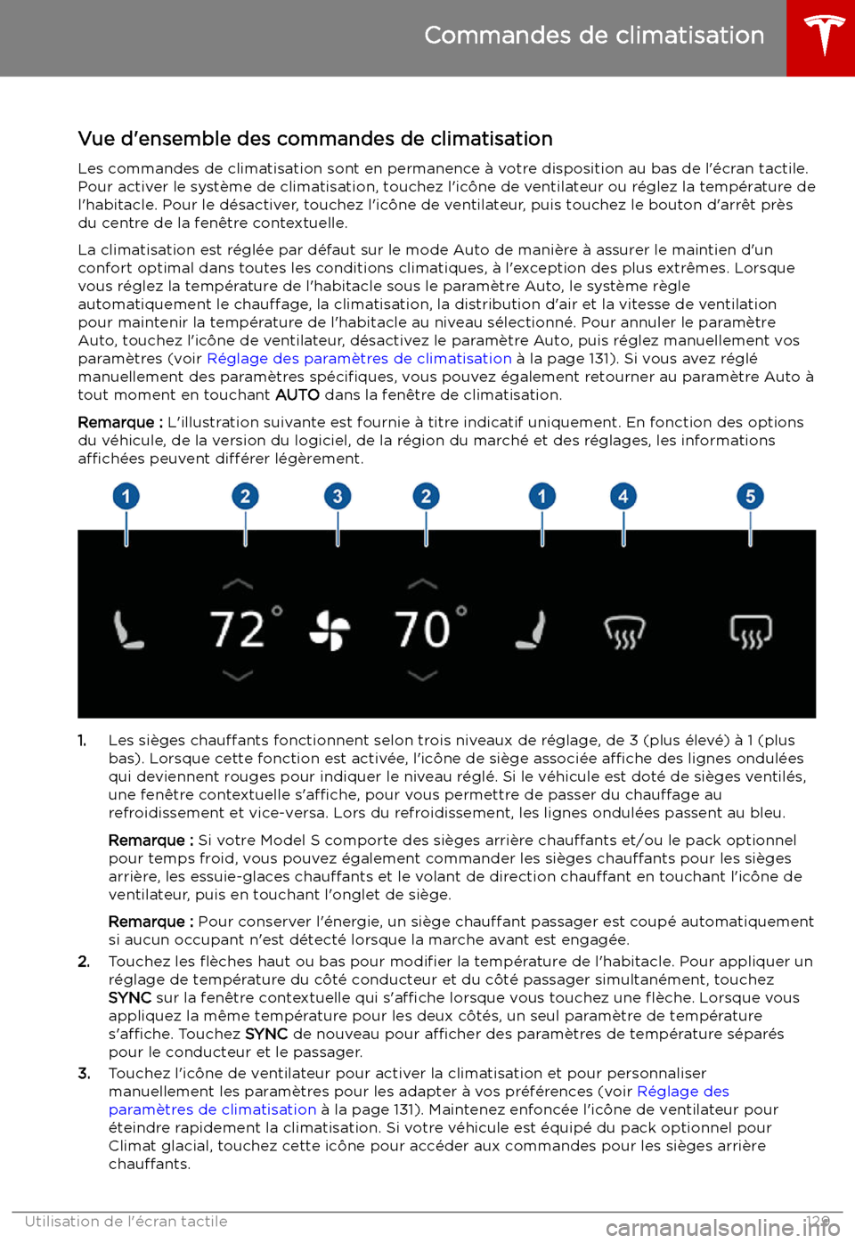 TESLA MODEL S 2019 Manuel du propriétaire (in French) Commandes de climatisation
Vue d TESLA MODEL S 2019 Manuel du propriétaire (in French) Commandes de climatisation
Vue d