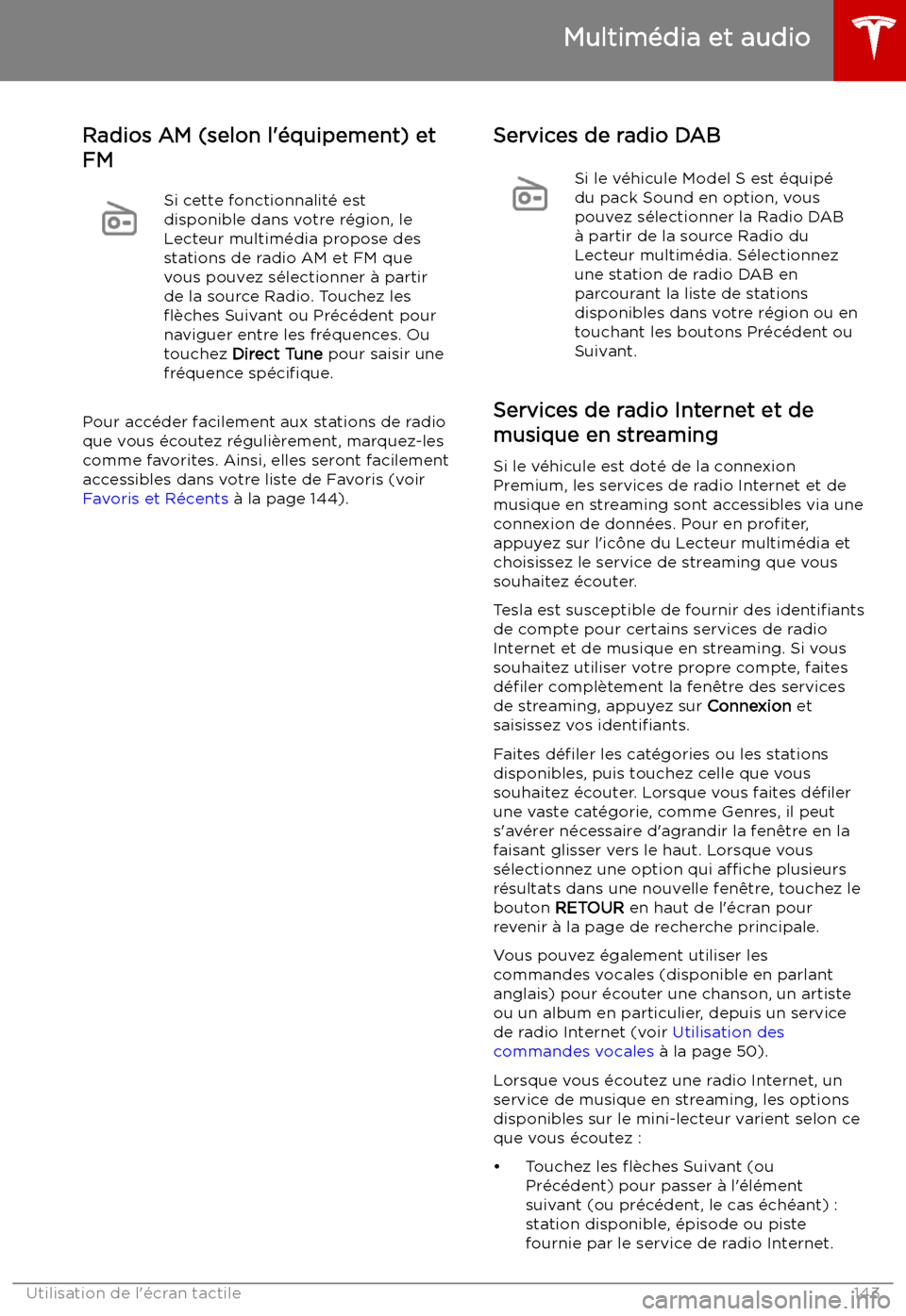 TESLA MODEL S 2019 Manuel du propriétaire (in French) Radios AM (selon l TESLA MODEL S 2019 Manuel du propriétaire (in French) Radios AM (selon l