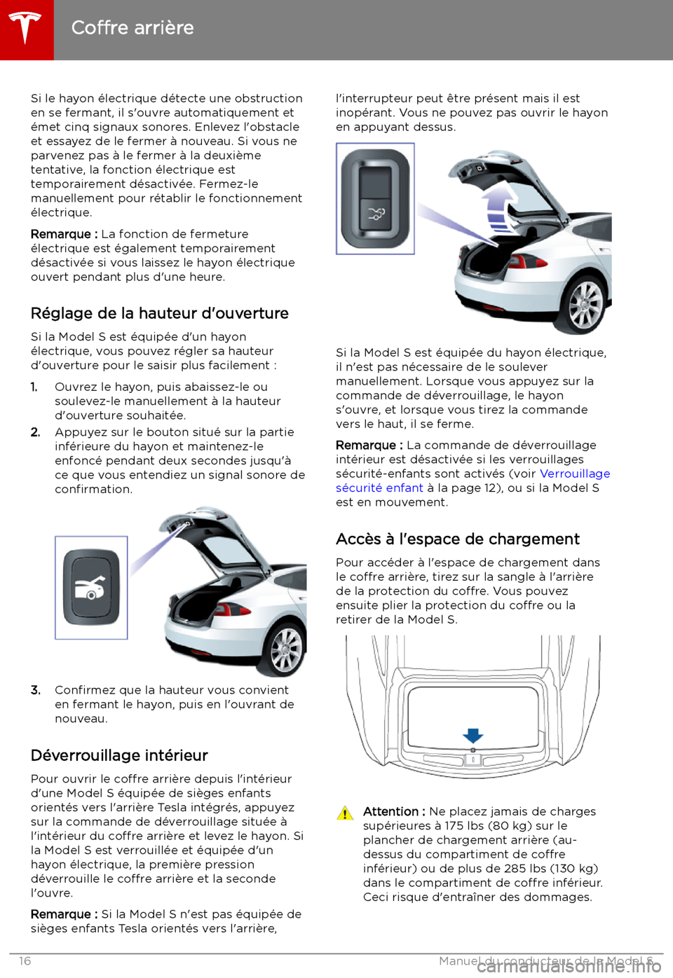 TESLA MODEL S 2019 Manuel du propriétaire (in French) Si le hayon TESLA MODEL S 2019 Manuel du propriétaire (in French) Si le hayon