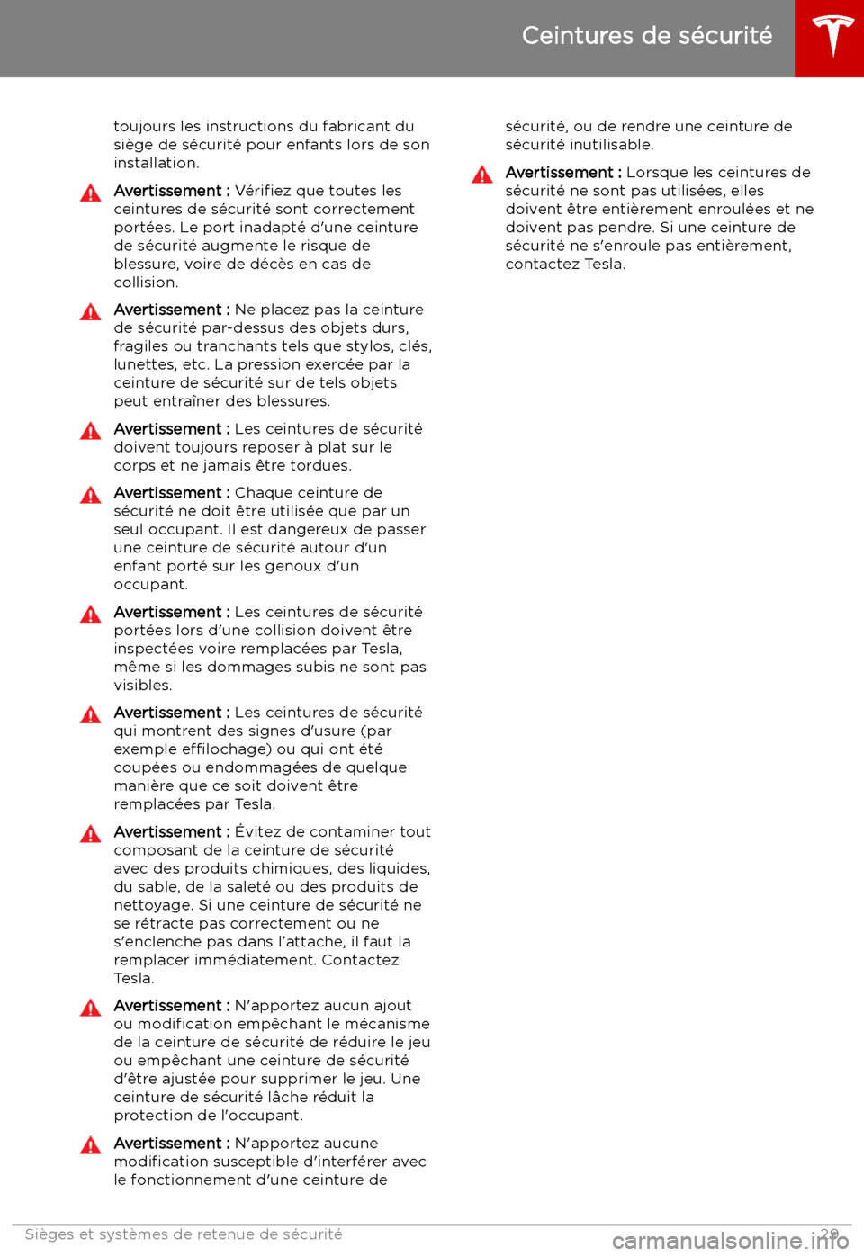 TESLA MODEL S 2019  Manuel du propriétaire (in French)  toujours les instructions du fabricant dusi