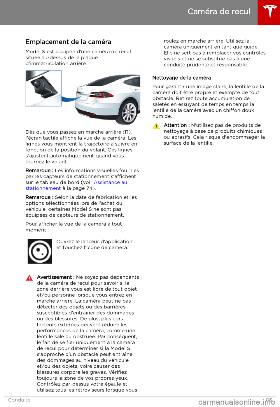 TESLA MODEL S 2019 Manuel du propriétaire (in French) Cam TESLA MODEL S 2019 Manuel du propriétaire (in French) Cam