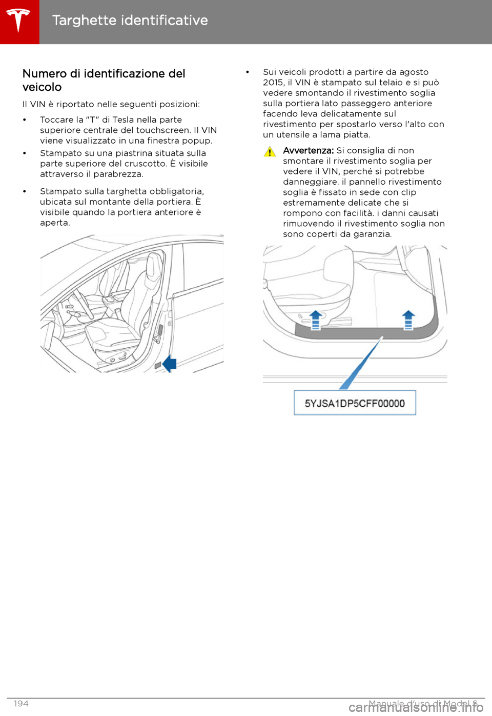 TESLA MODEL S 2019  Manuale del proprietario (in Italian) Speci
