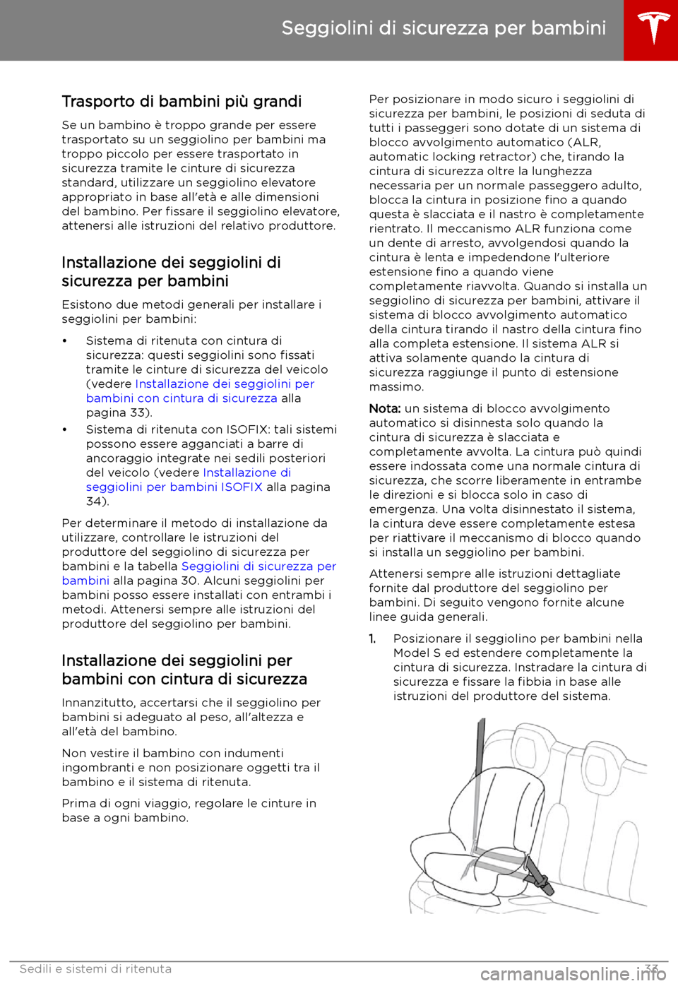 TESLA MODEL S 2019  Manuale del proprietario (in Italian) Trasporto di bambini pi