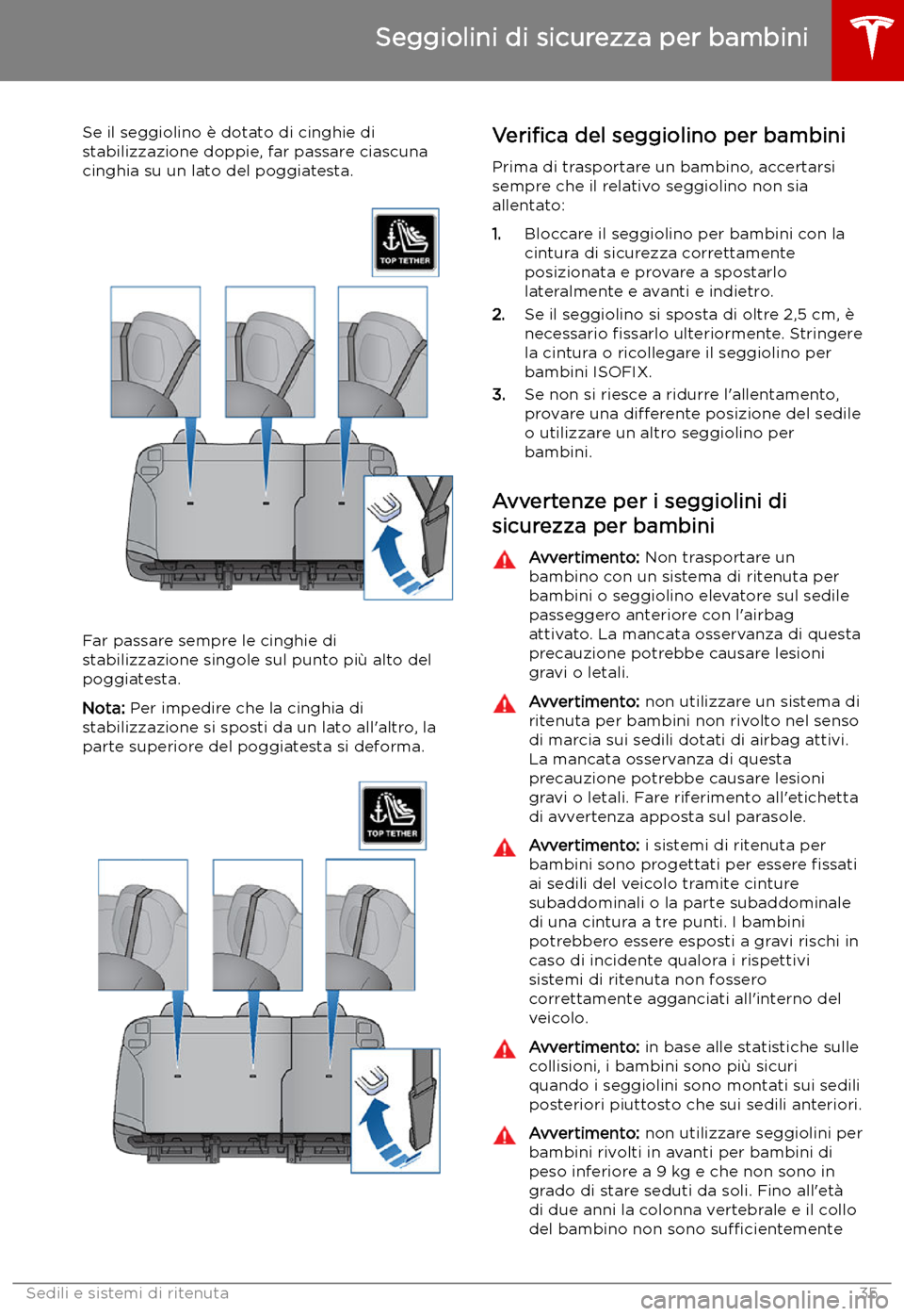 TESLA MODEL S 2019  Manuale del proprietario (in Italian) Se il seggiolino 