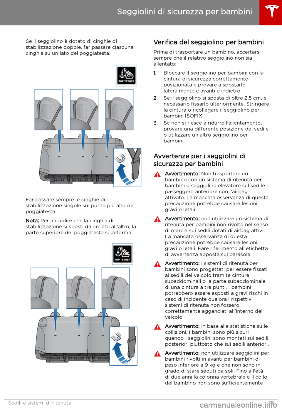 TESLA MODEL S 2019 Manuale del proprietario (in Italian) Se il seggiolino TESLA MODEL S 2019 Manuale del proprietario (in Italian) Se il seggiolino