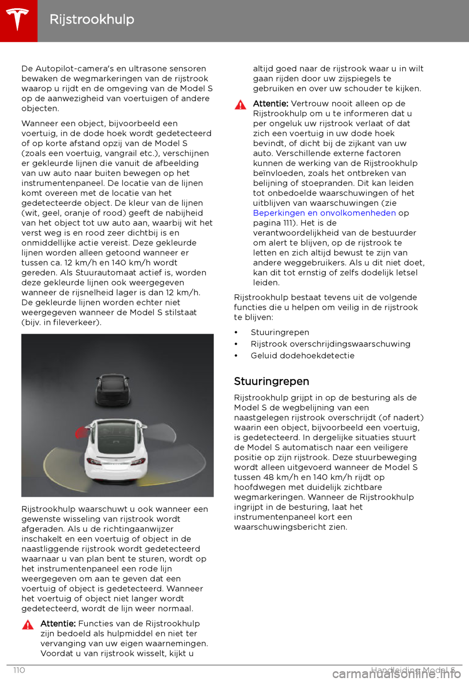 TESLA MODEL S 2019  Handleiding (in Dutch) Rijstrookhulp
De Autopilot-camera